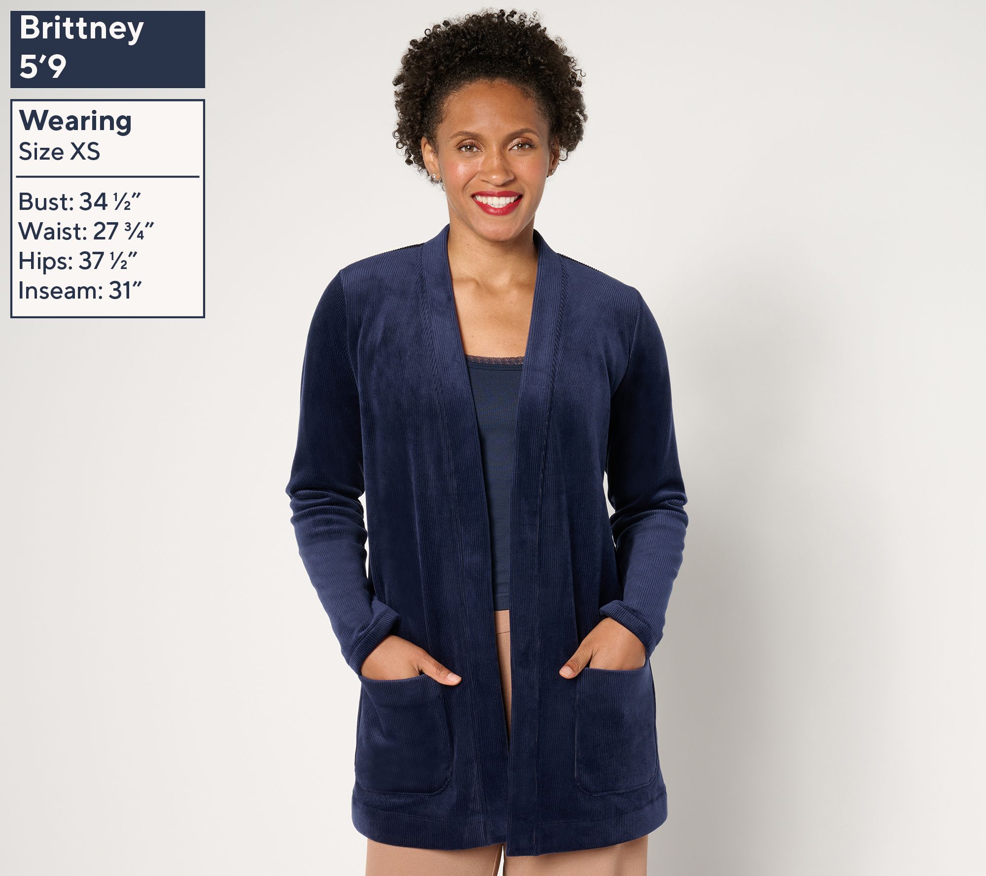 Susan Graver Petite Knit Corduroy Fusion Open Front Cardigan