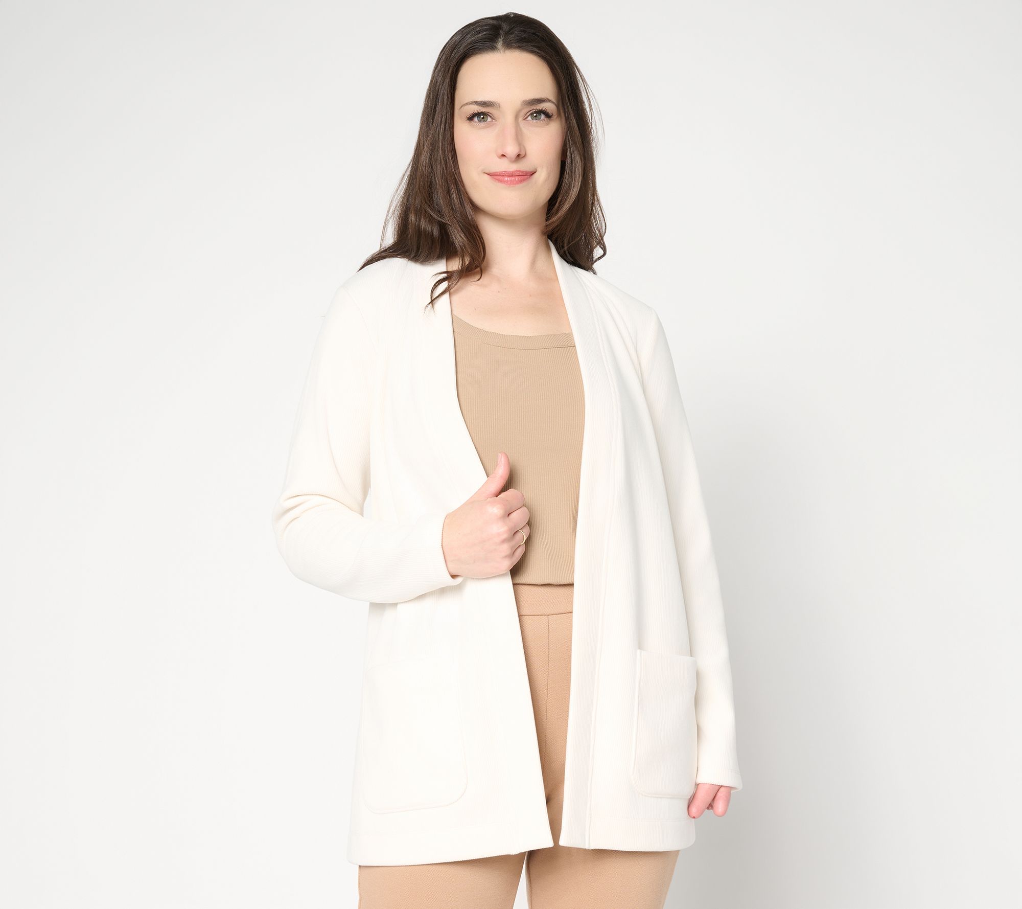 Susan Graver Petite Knit Corduroy Fusion Open Front Cardigan