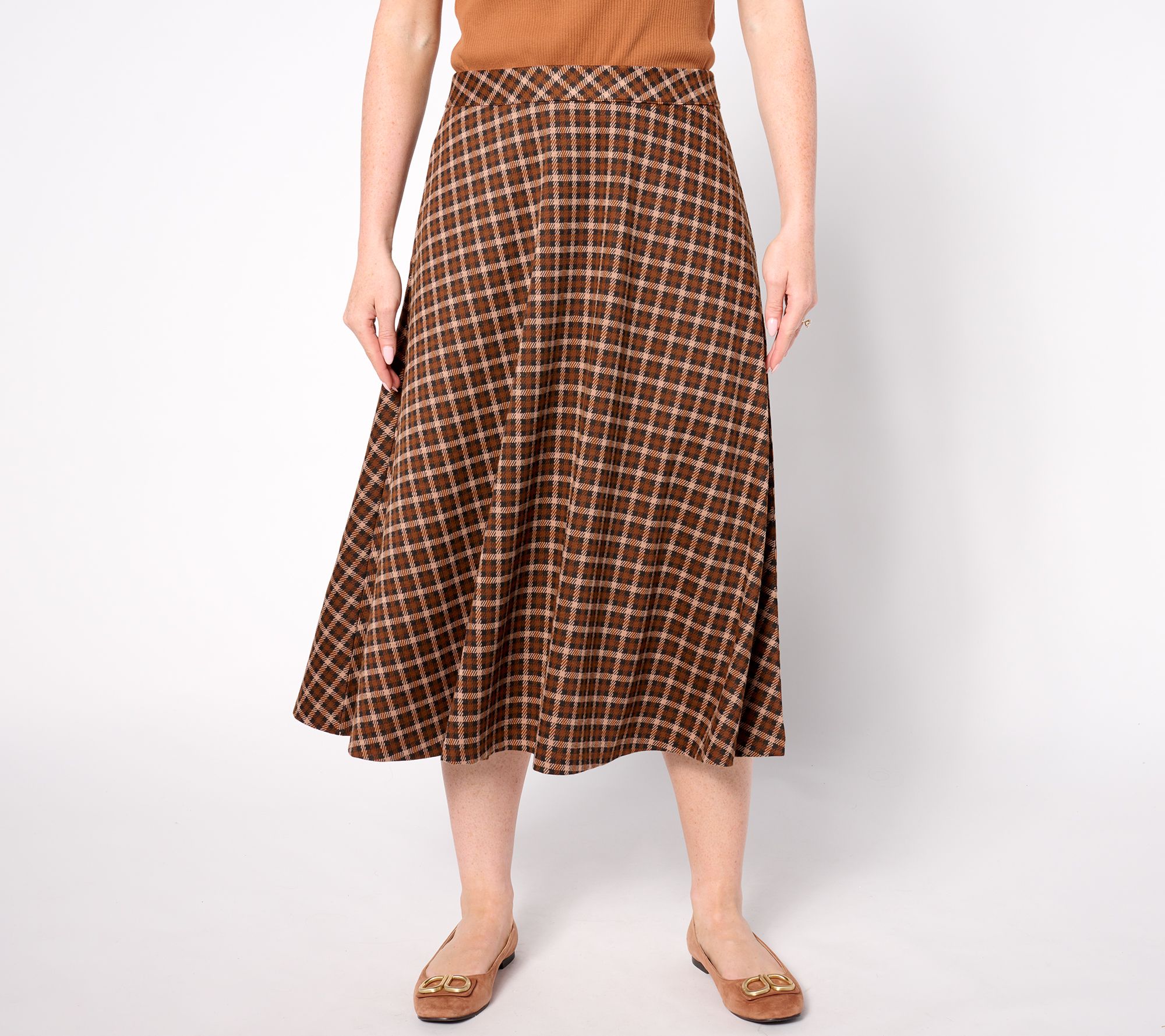 Isaac Mizrahi Live! Petite Estate Yarn Dye Plaid Pull On Midi Skirt