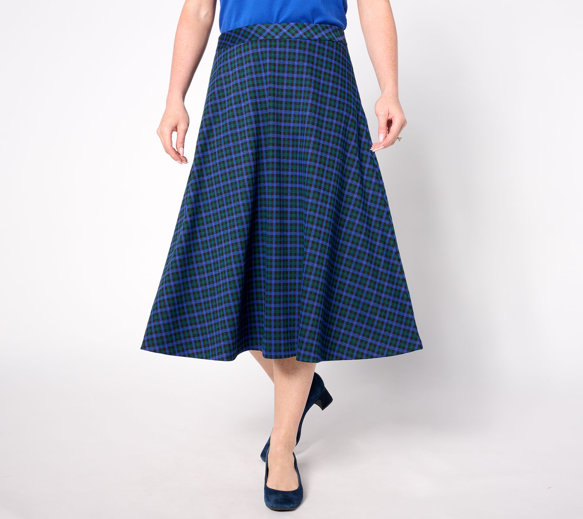 Isaac Mizrahi Live! Petite Estate Yarn Dye Plaid Pull On Midi Skirt