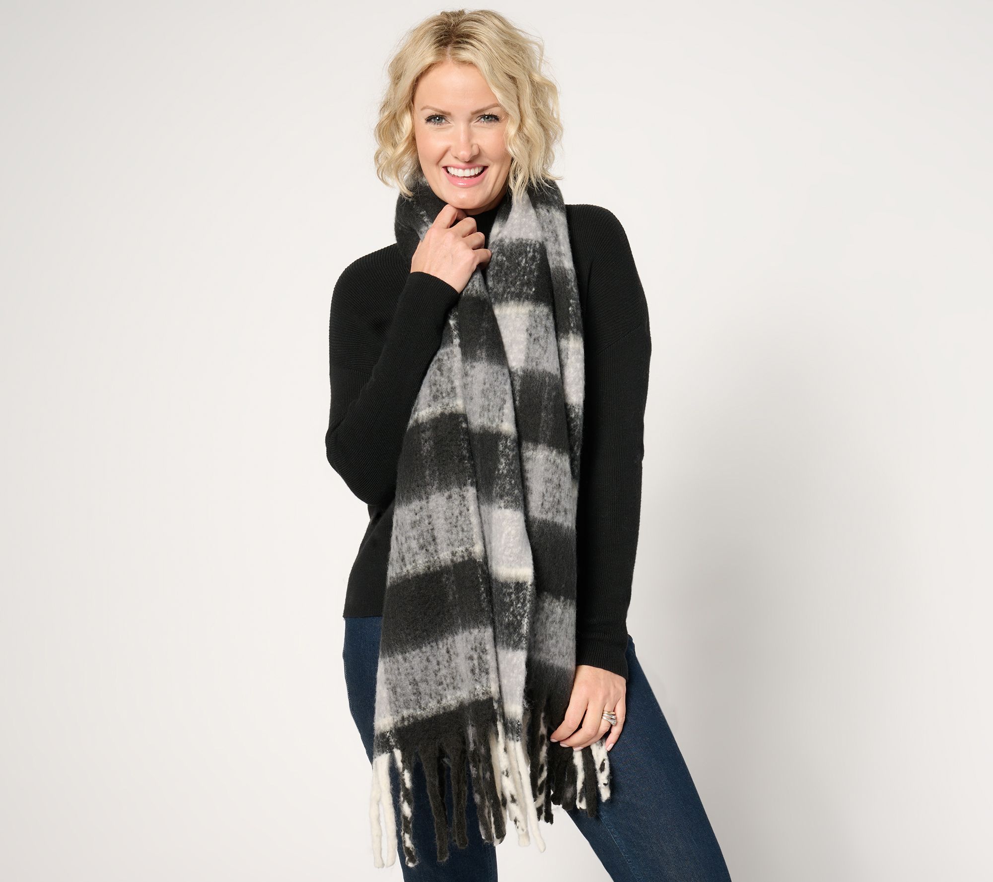 Complliments 68" x 20" Brushed Plaid Blanket Scarf With Fringe