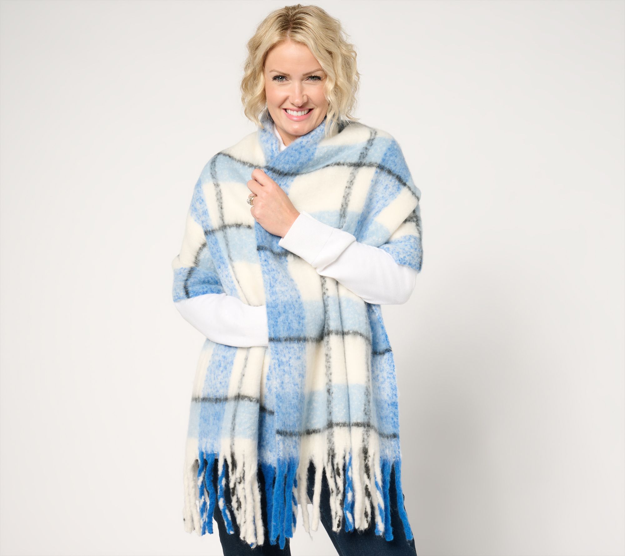 Complliments 68" x 20" Brushed Plaid Blanket Scarf With Fringe