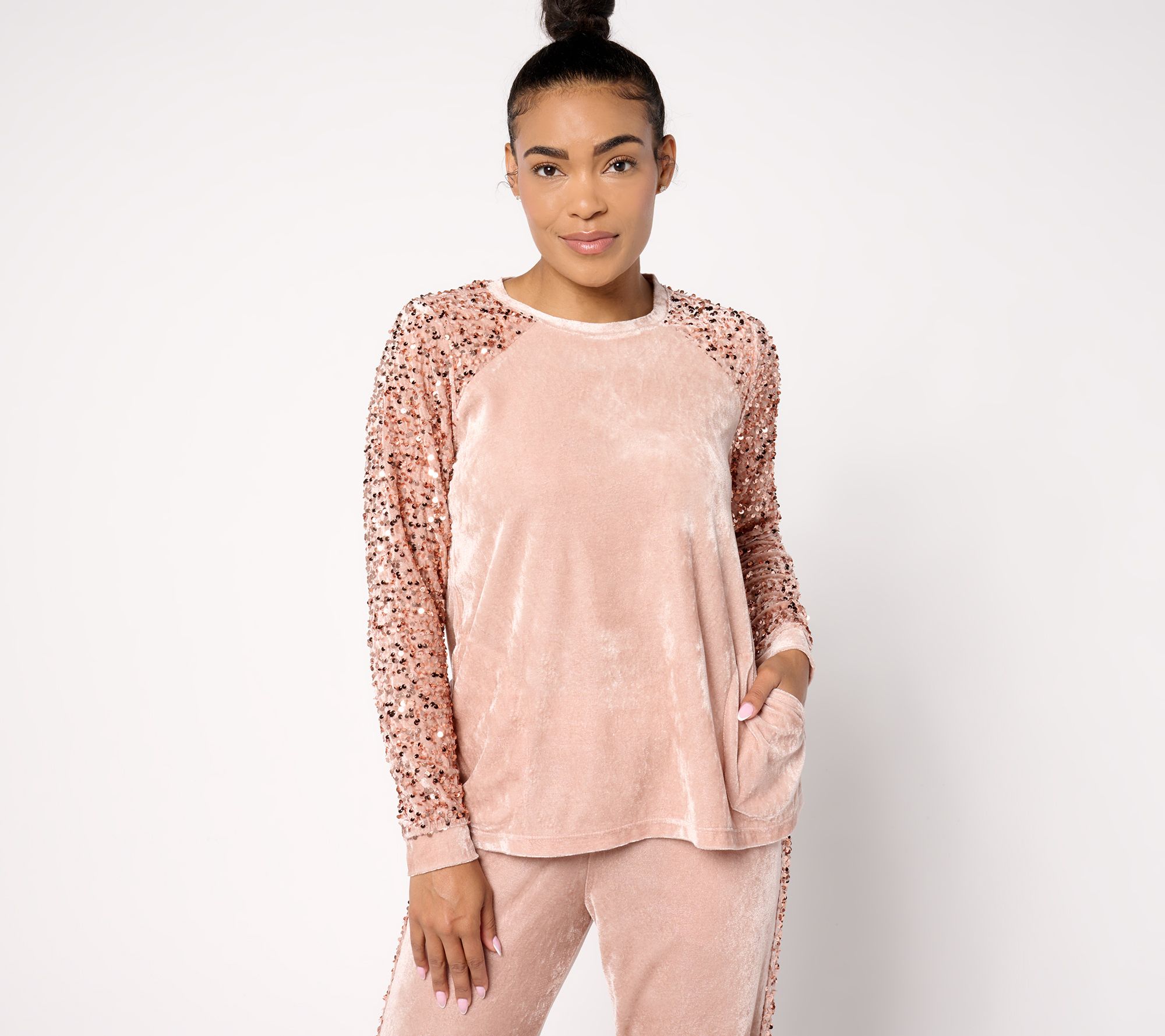 LOGO Lavish by Lori Goldstein Long Sleeve Velvet & Sequin Top