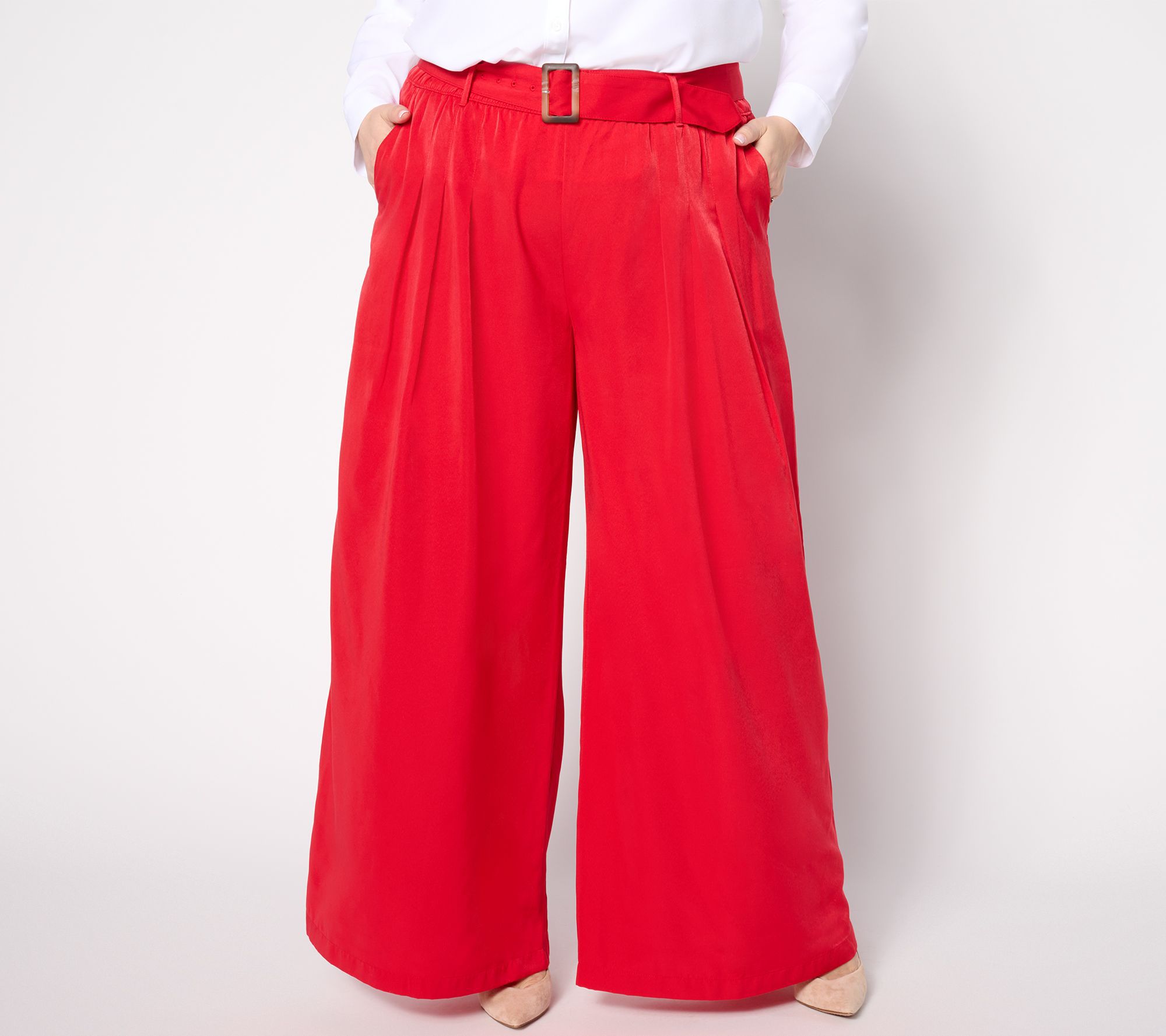 Studio Park x Shawn Killinger Petite Pleated Wide Leg Pant with Self Belt