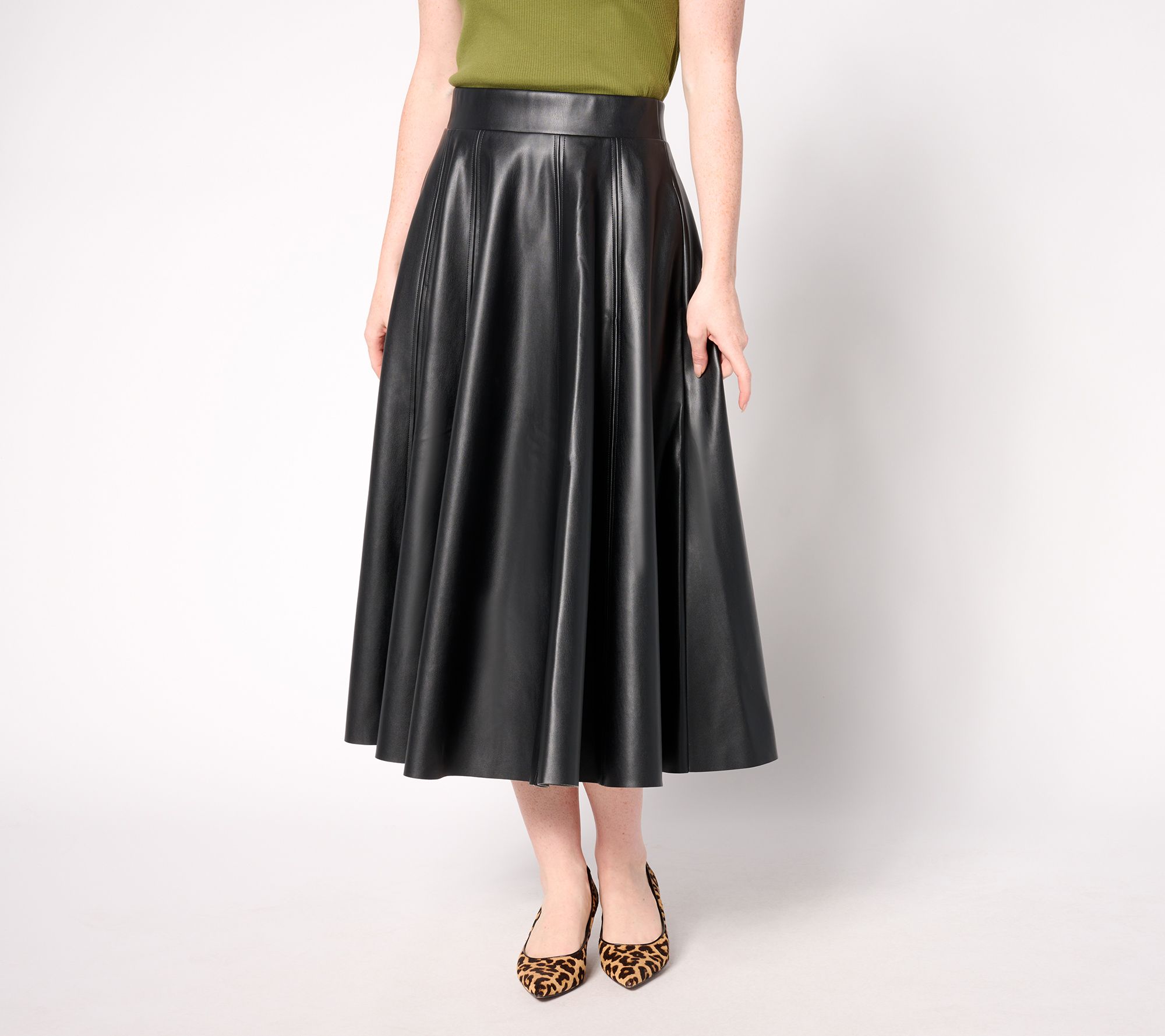 Carla Rockmore Collection Petite Faux Leather Circle Skirt