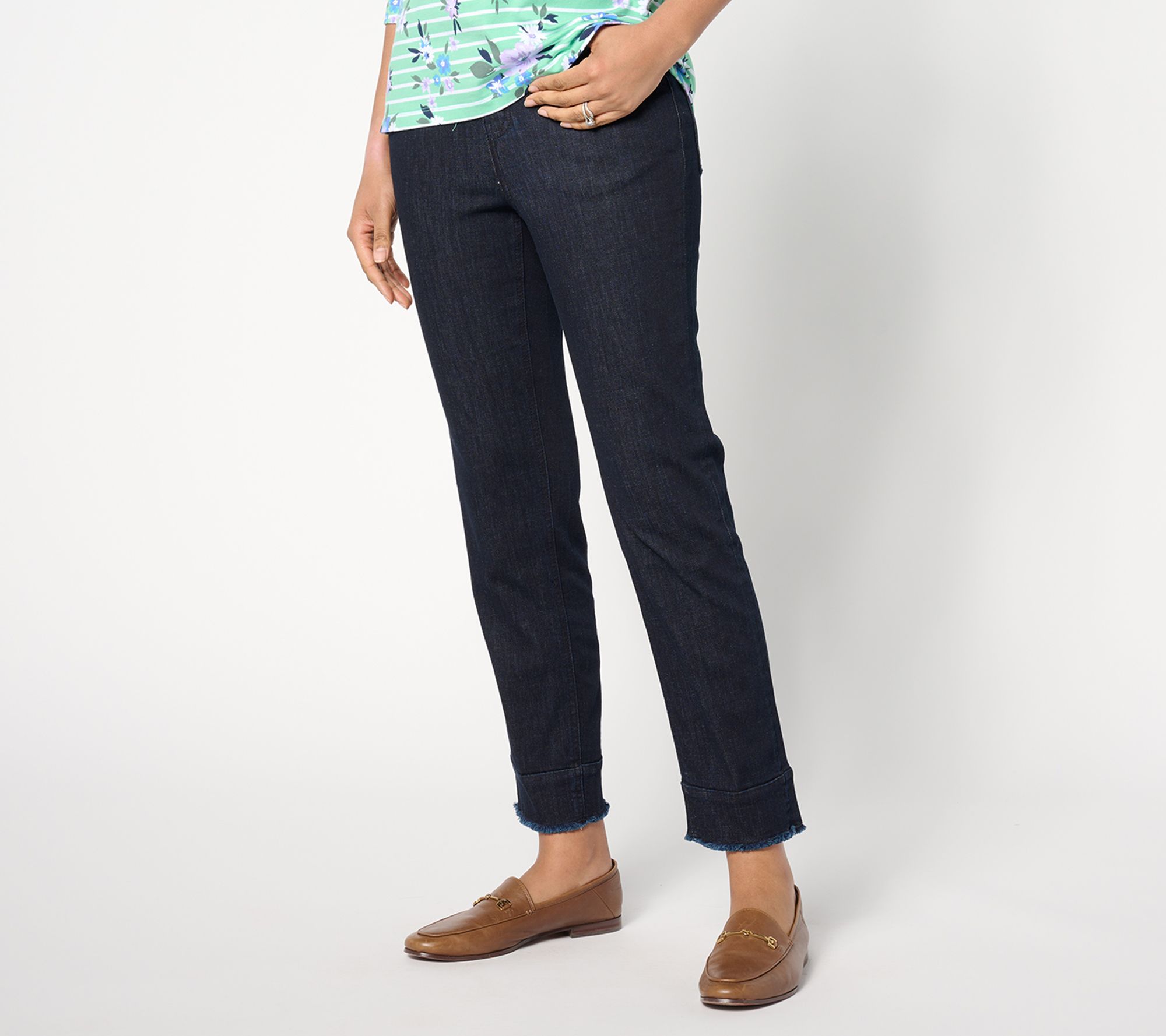 "As Is" Denim & Co. Easy Stretch Petite Jean with Wide Hem