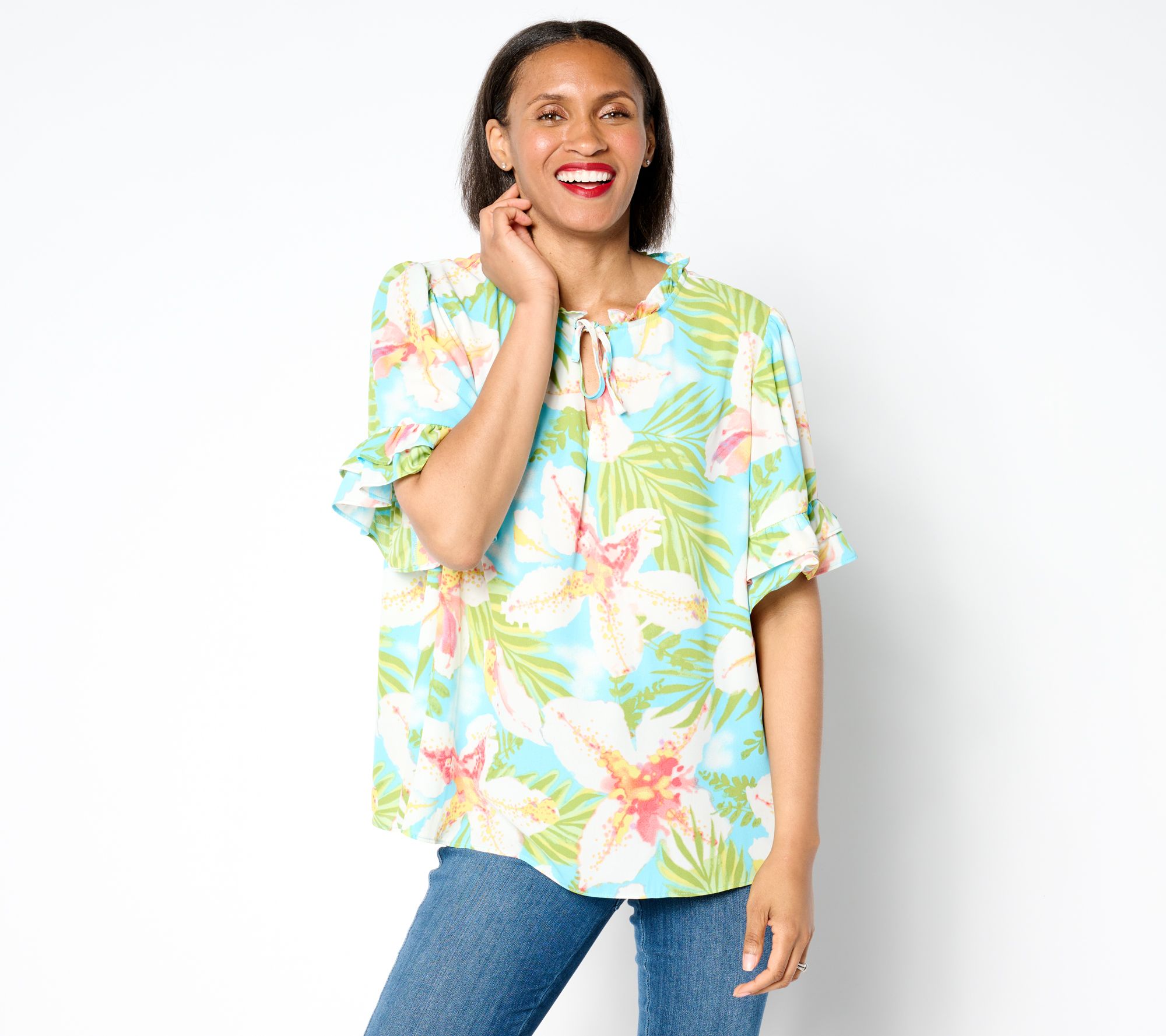 "As Is" nicole by Nicole Miller Crepe Chiffon Flutter Sleeve Blouse