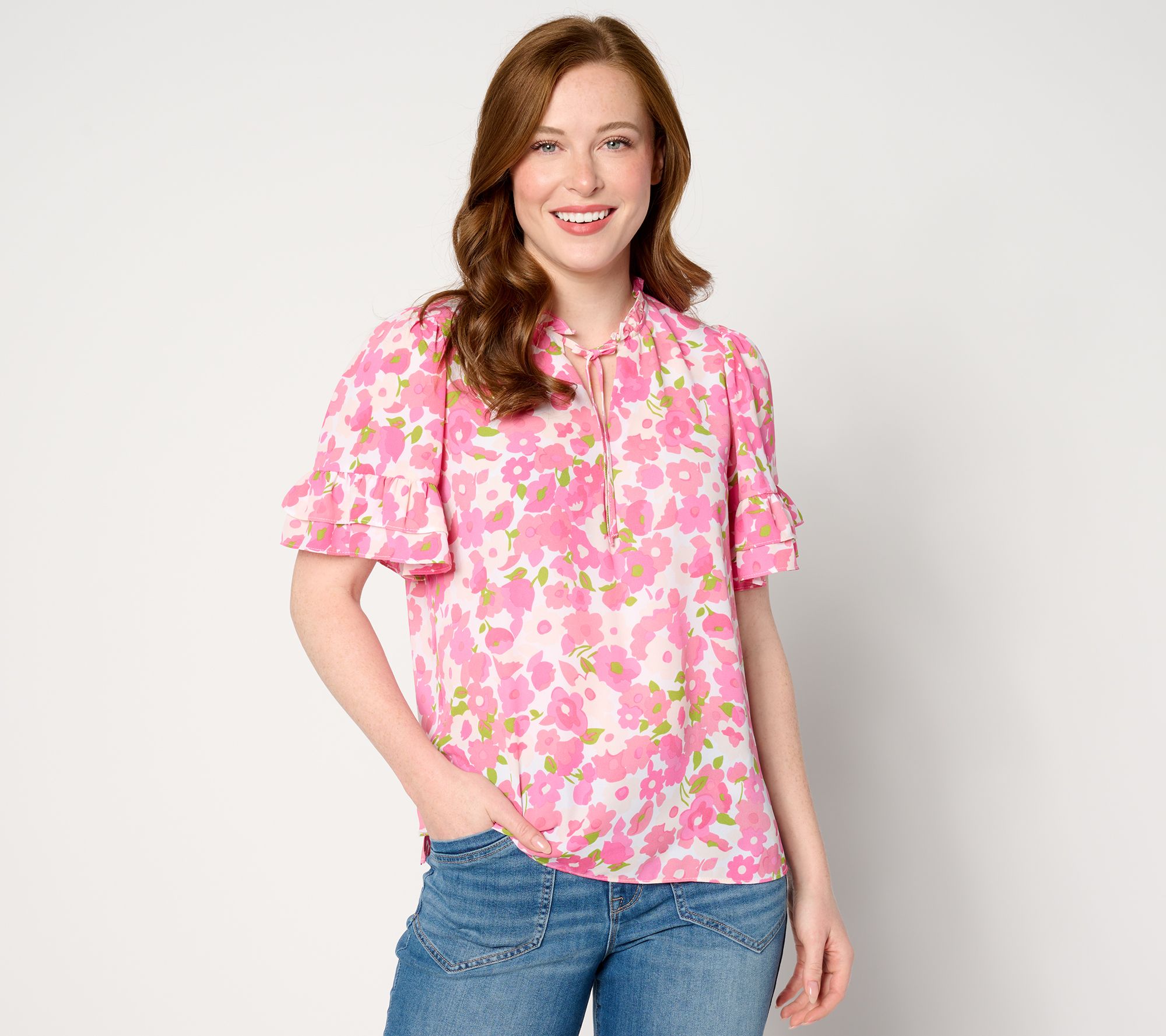 "As Is" nicole by Nicole Miller Crepe Chiffon Flutter Sleeve Blouse