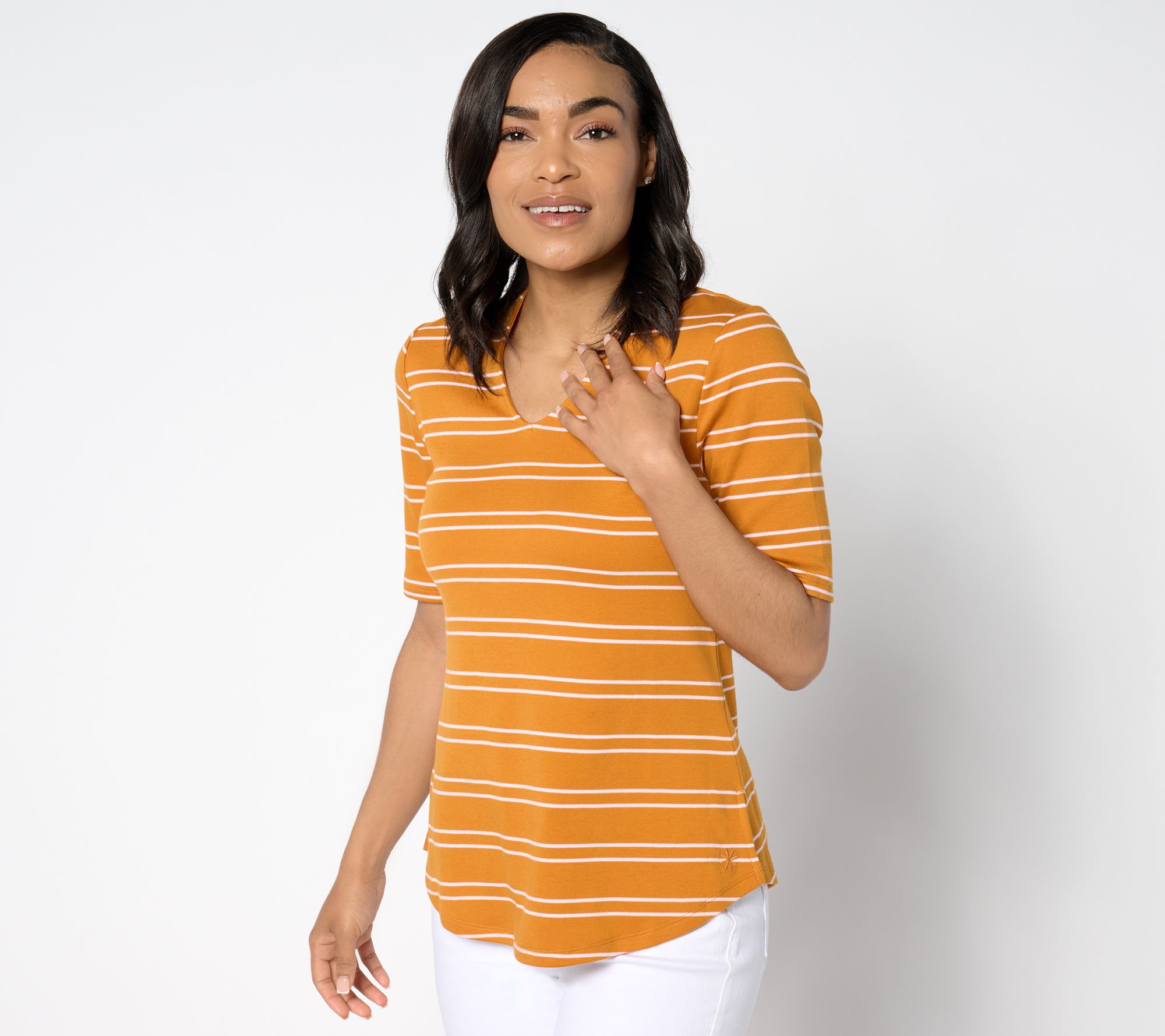 "As Is" Isaac Mizrahi Live! Essentials Yarn Dye Stripe Elbow Slv Top