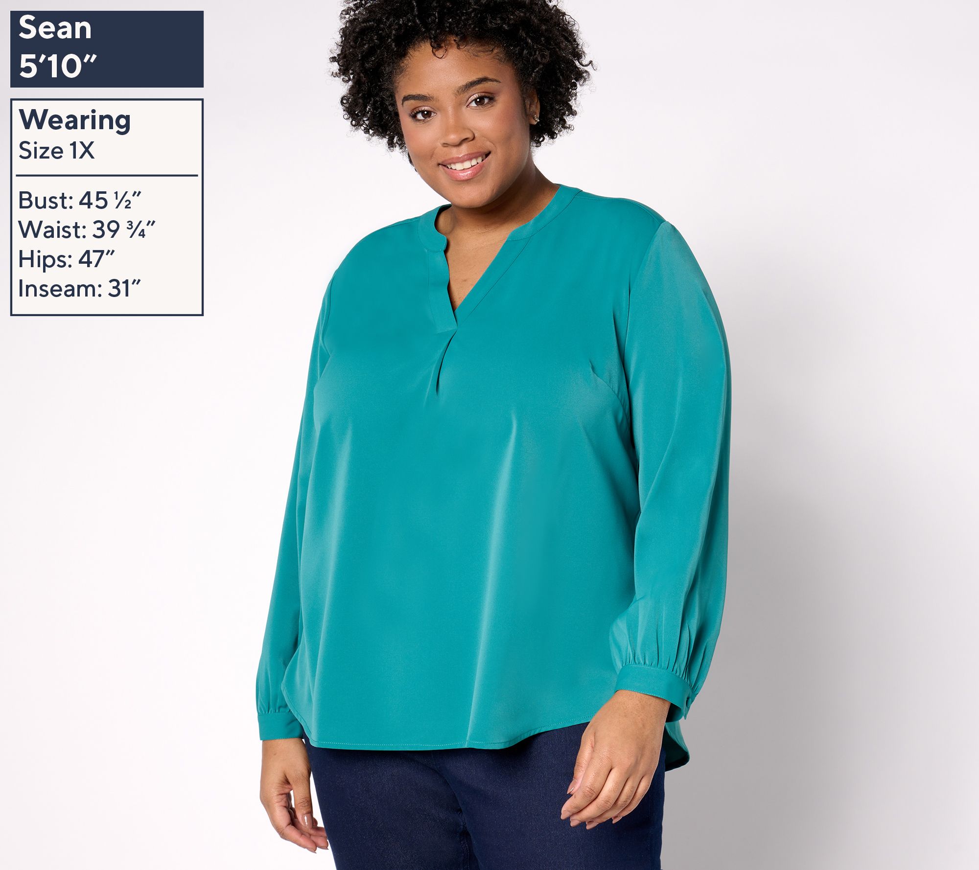 Denim & Co. Petite Pleat Back Long Sleeve Tunic - QVC.com