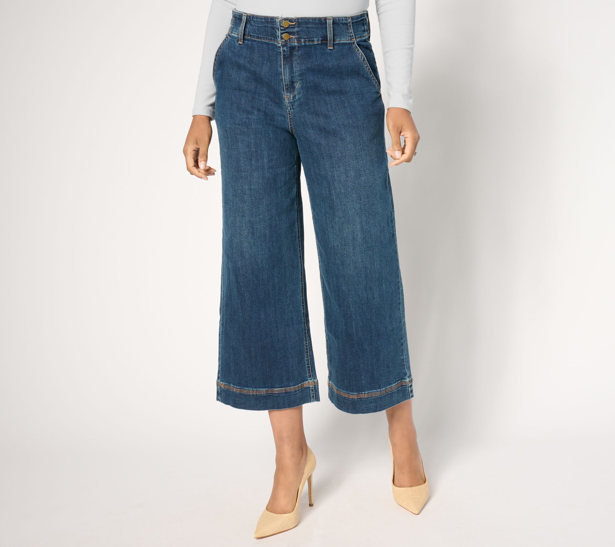 "As Is" Studio Park x Ali Carr Petite Denim Wide-Leg High-Waist Pant