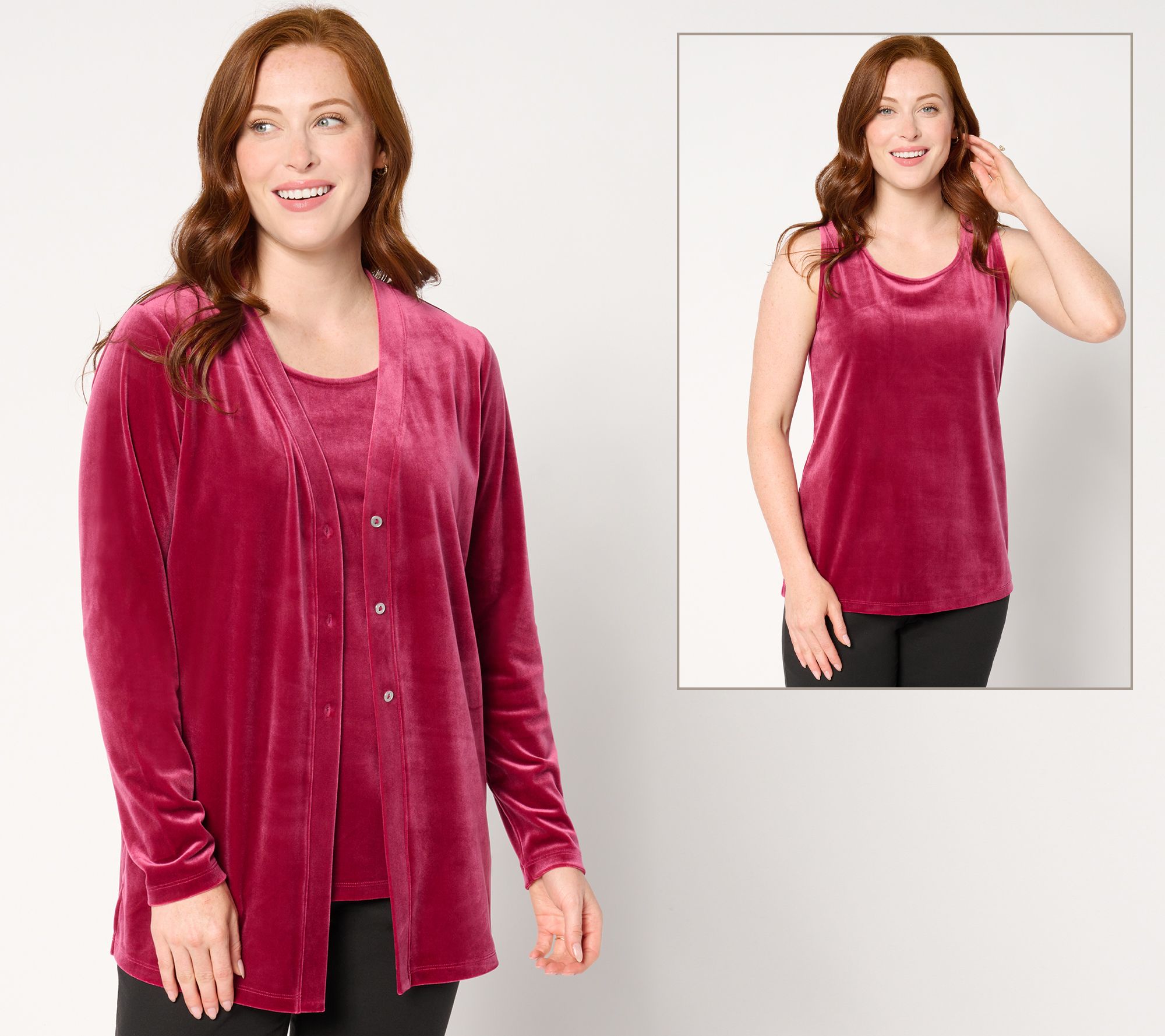  "As Is" Denim & Co. Archives Velvet Cardigan & Tank Top Set