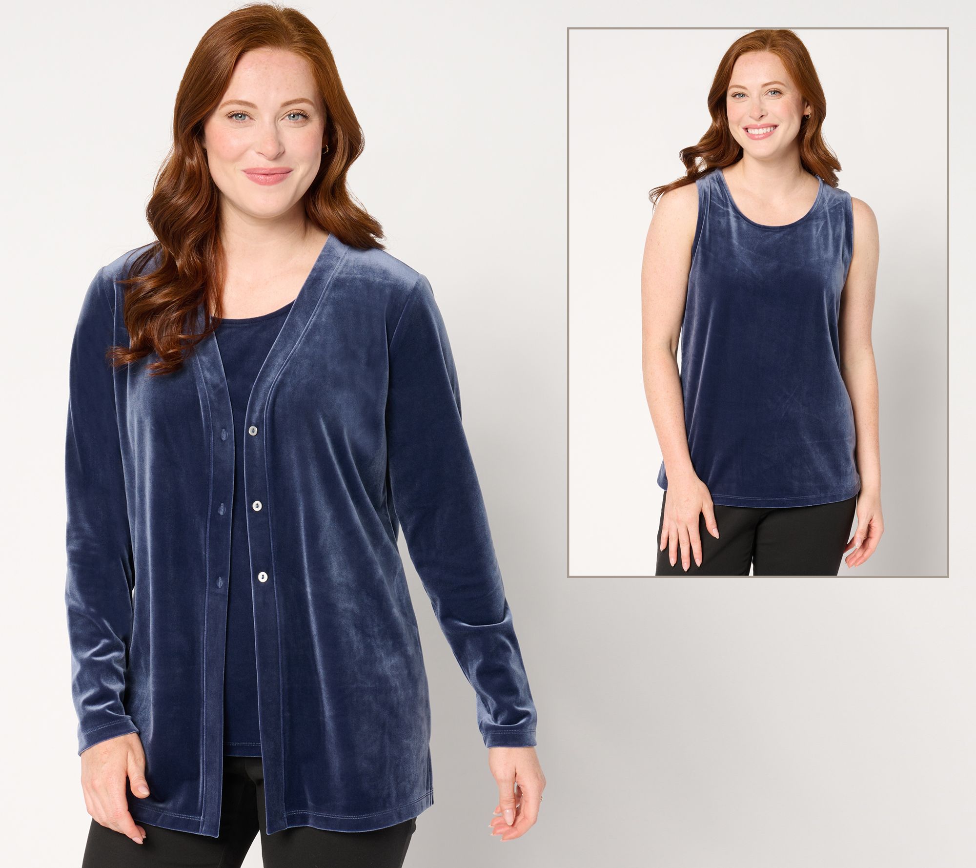 "As Is" Denim & Co. Archives Velvet Cardigan & Tank Top Set