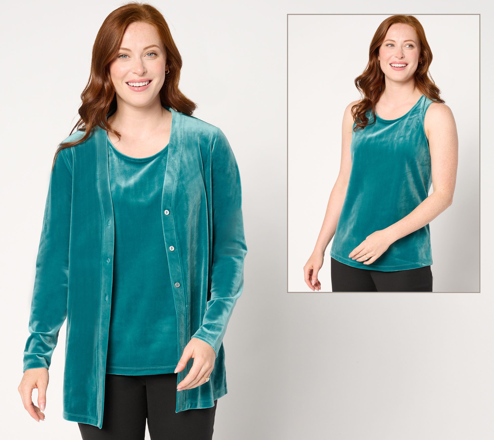 "As Is" Denim & Co. Archives Velvet Cardigan & Tank Top Set