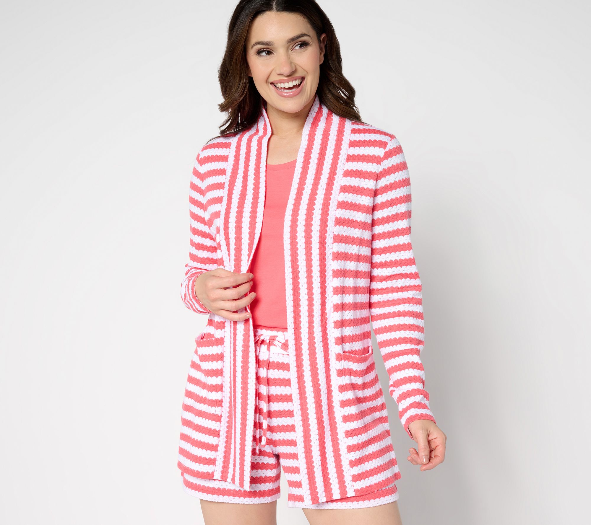 Belle by Kim Gravel Nautical Knit Striped Open Front Cardigan