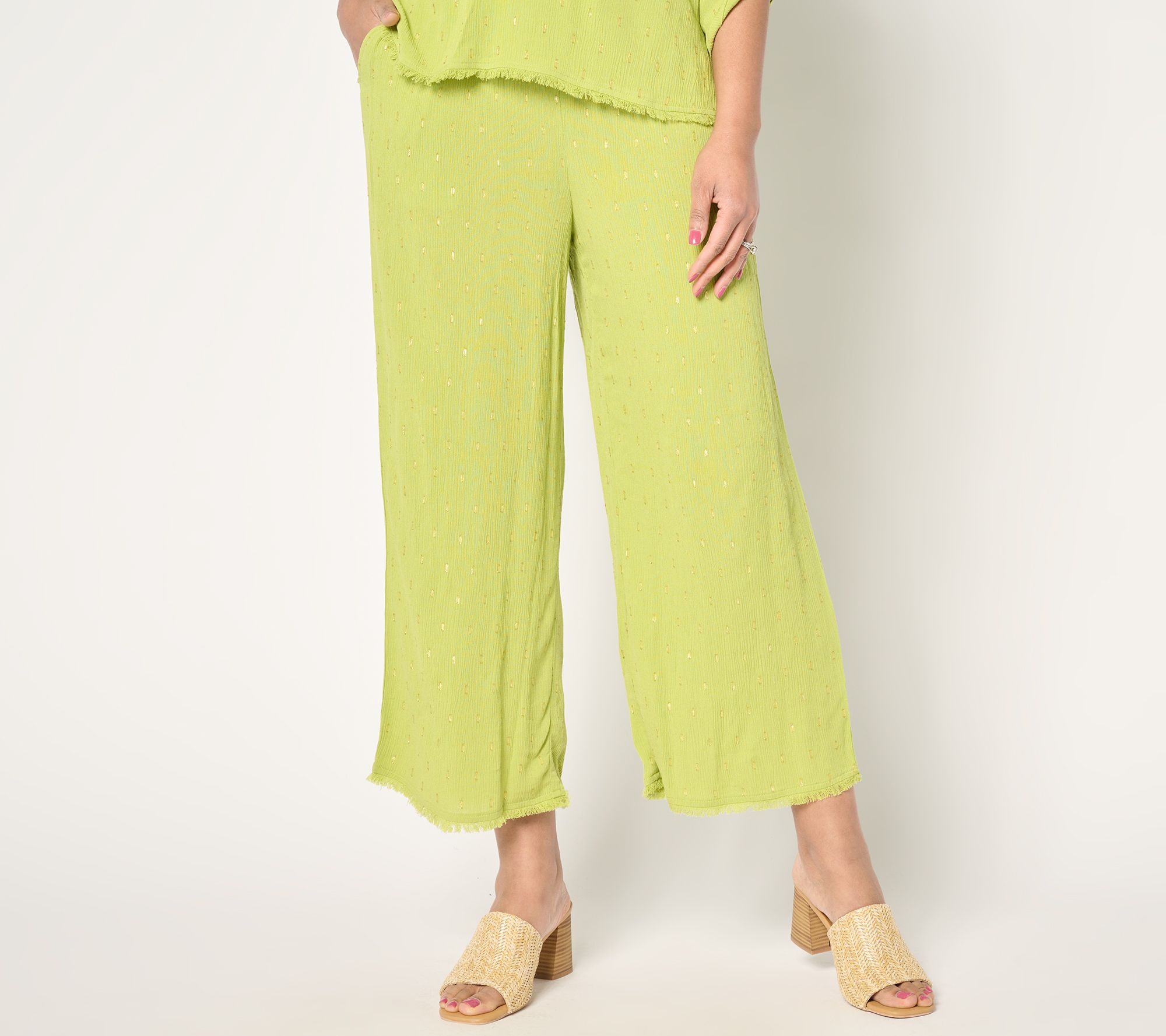 Susan Graver Soleil Regular Lurex Clip Dot Wide Leg Crop Pant