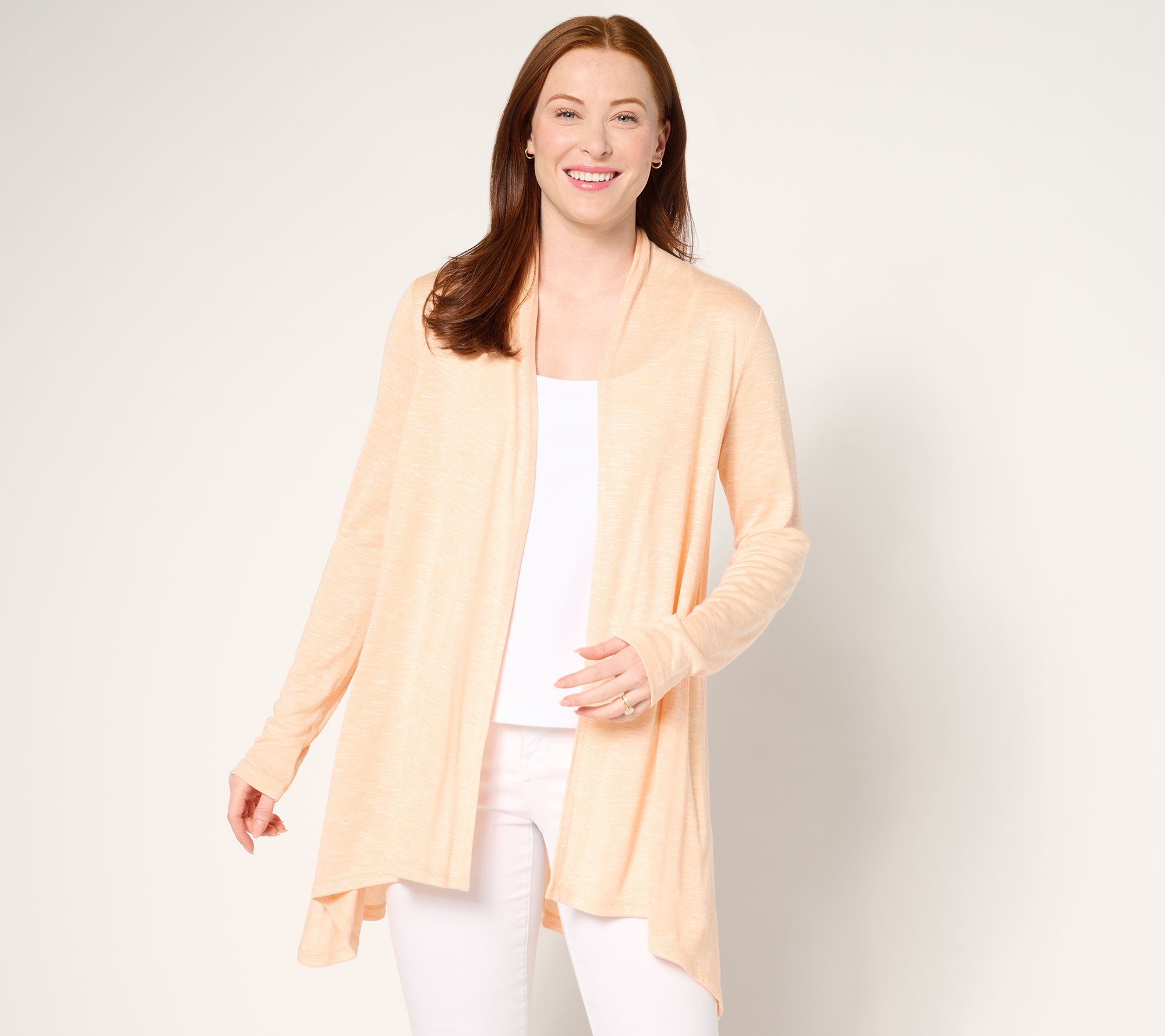 Susan Graver Weekend Petite Textured Jersey Drape Front Cardigan