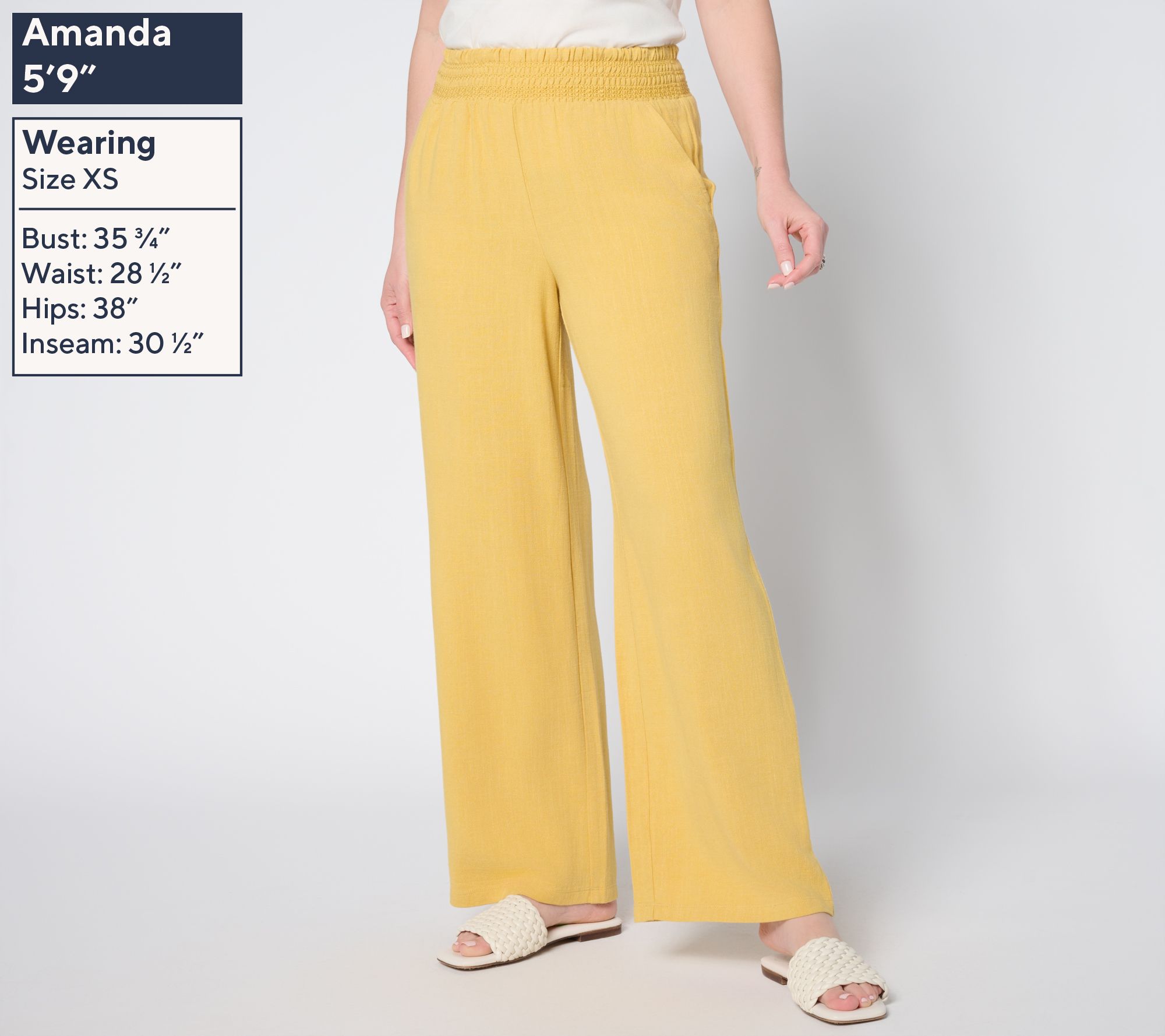 Belle by Kim Gravel Riviera Linen Smocked Waist Wide Leg