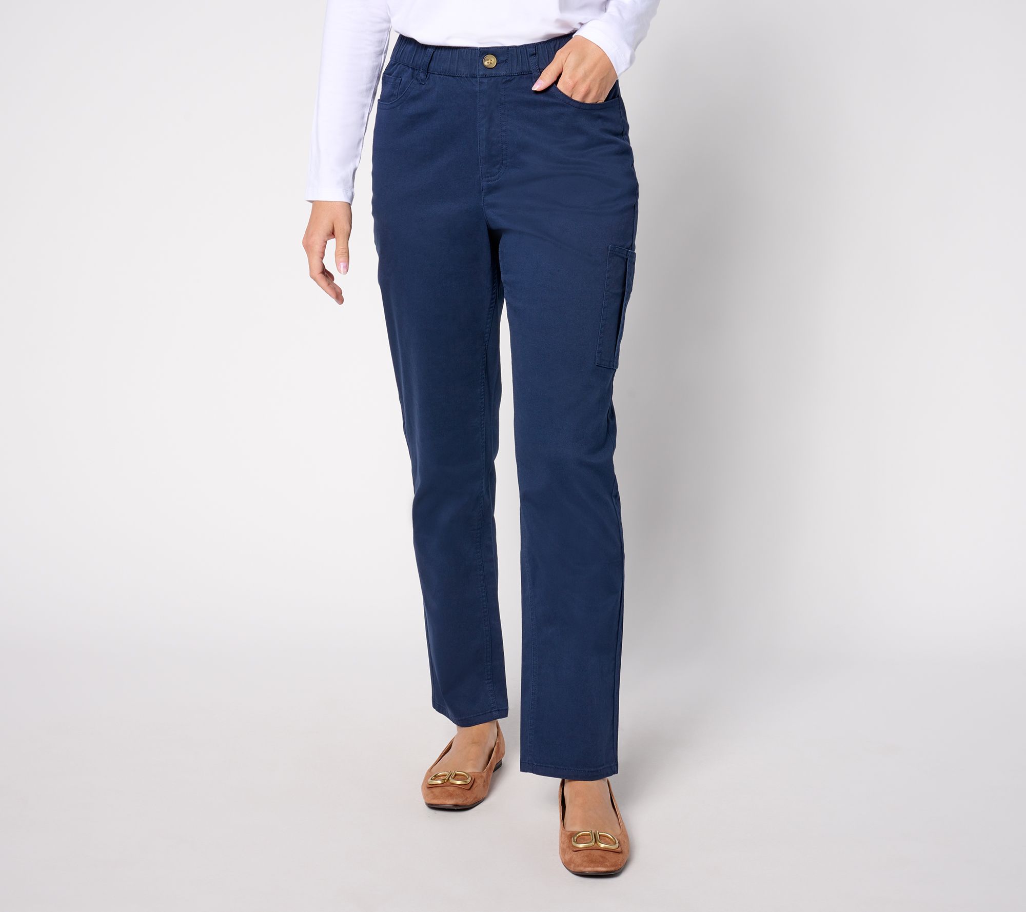 As Is Denim & Co. Pet EasyWear Twill Straight Leg Cargo Pant