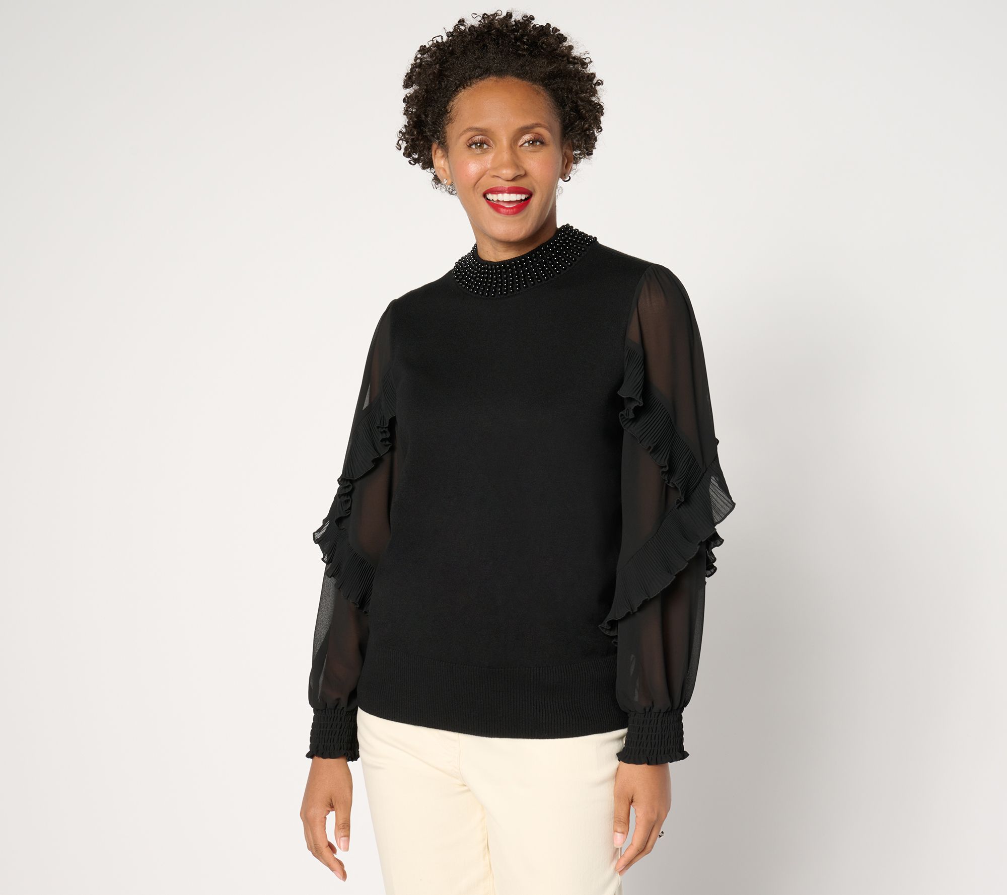 "As Is" Mally Roncal Jules Embellished Mock Neck Sweater