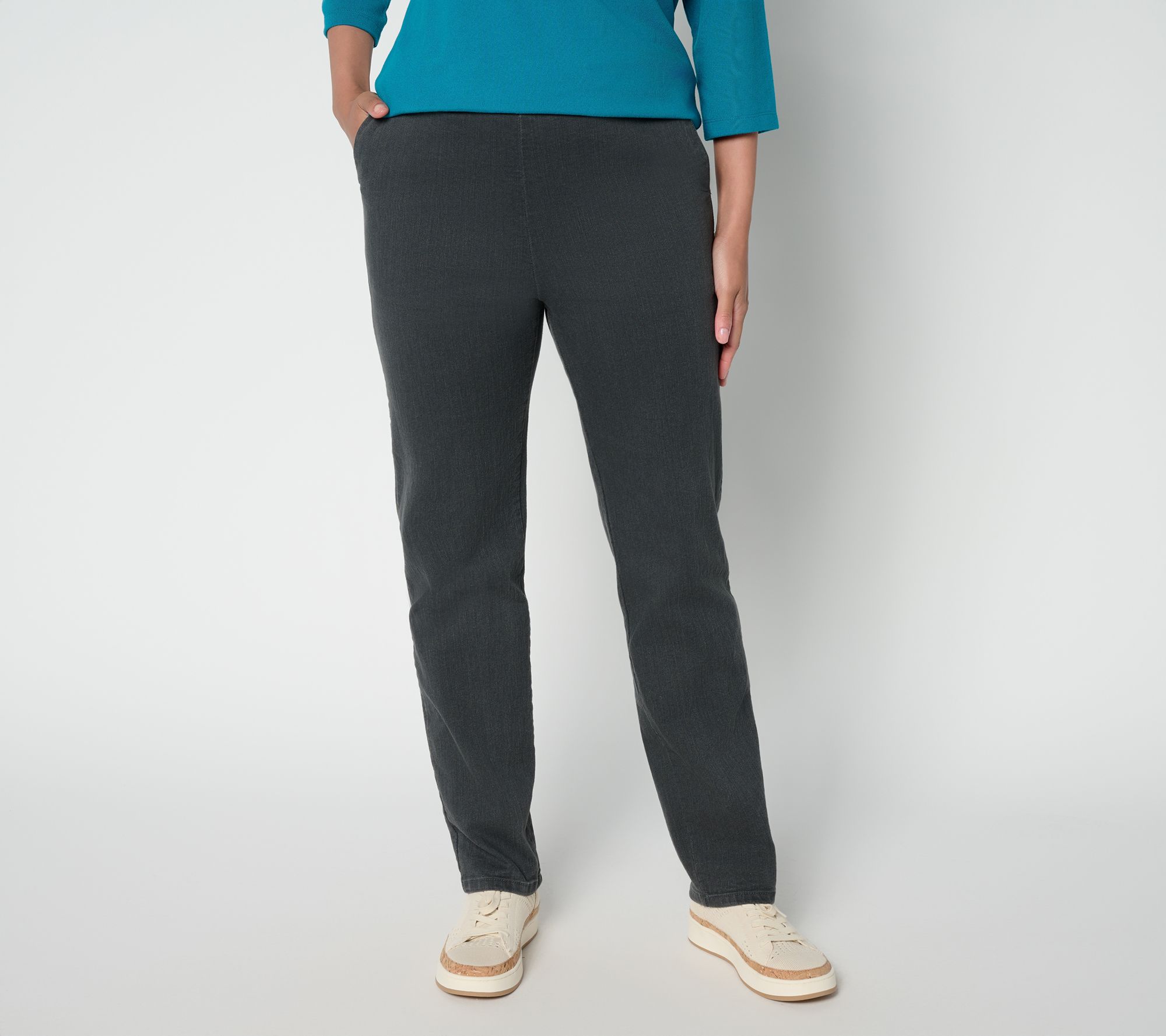 Denim & Co. Tall Black Flat Front Back Pocket Pant