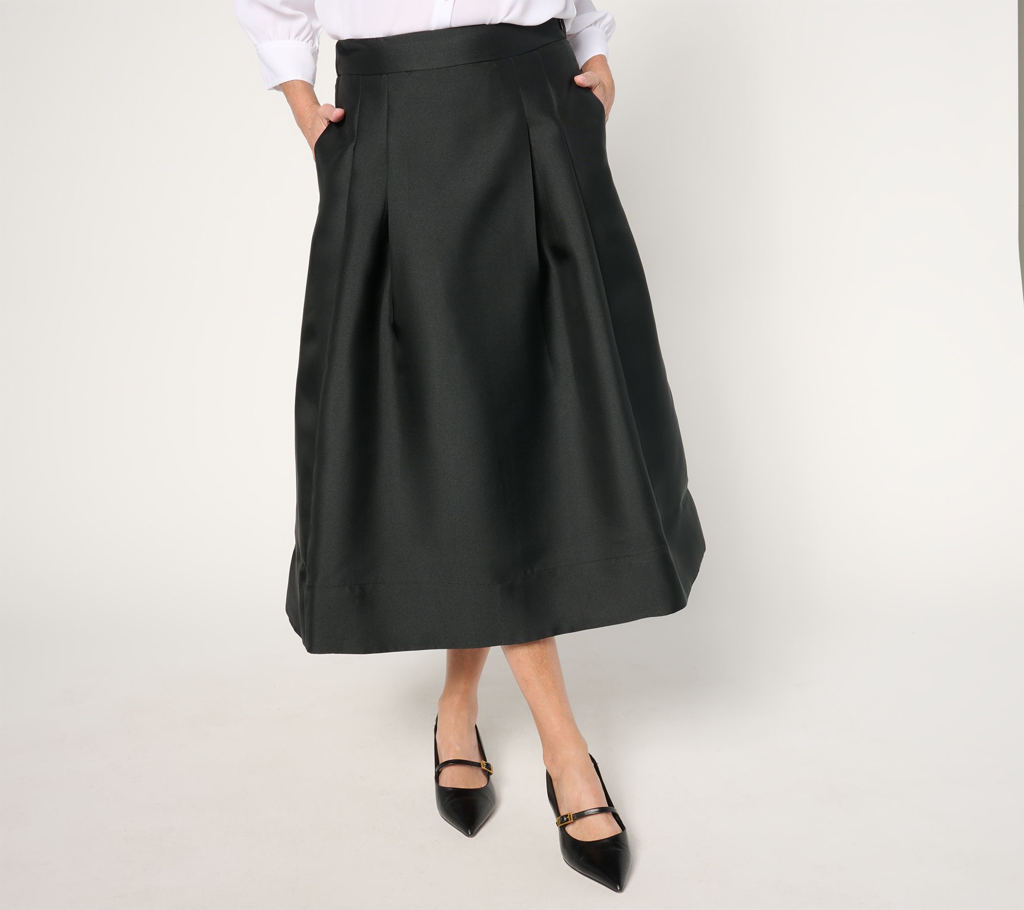 "As Is" Isaac Mizrahi Live! Regular Always Isaac Taffeta Midi Skirt