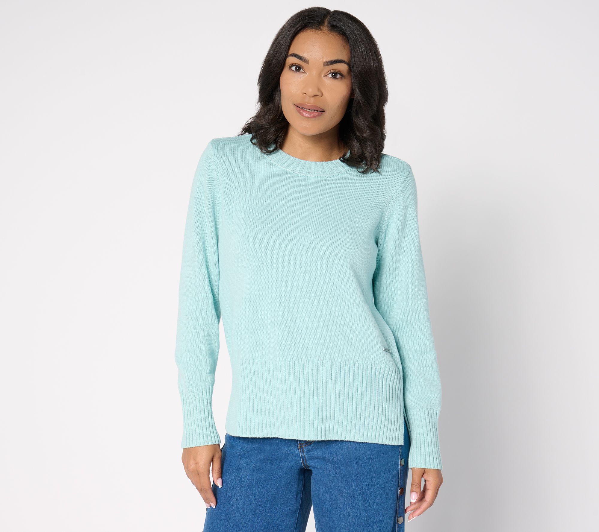 "As Is" Peace Love World Cotton Crewneck Sweater w/ Pop Color Detail