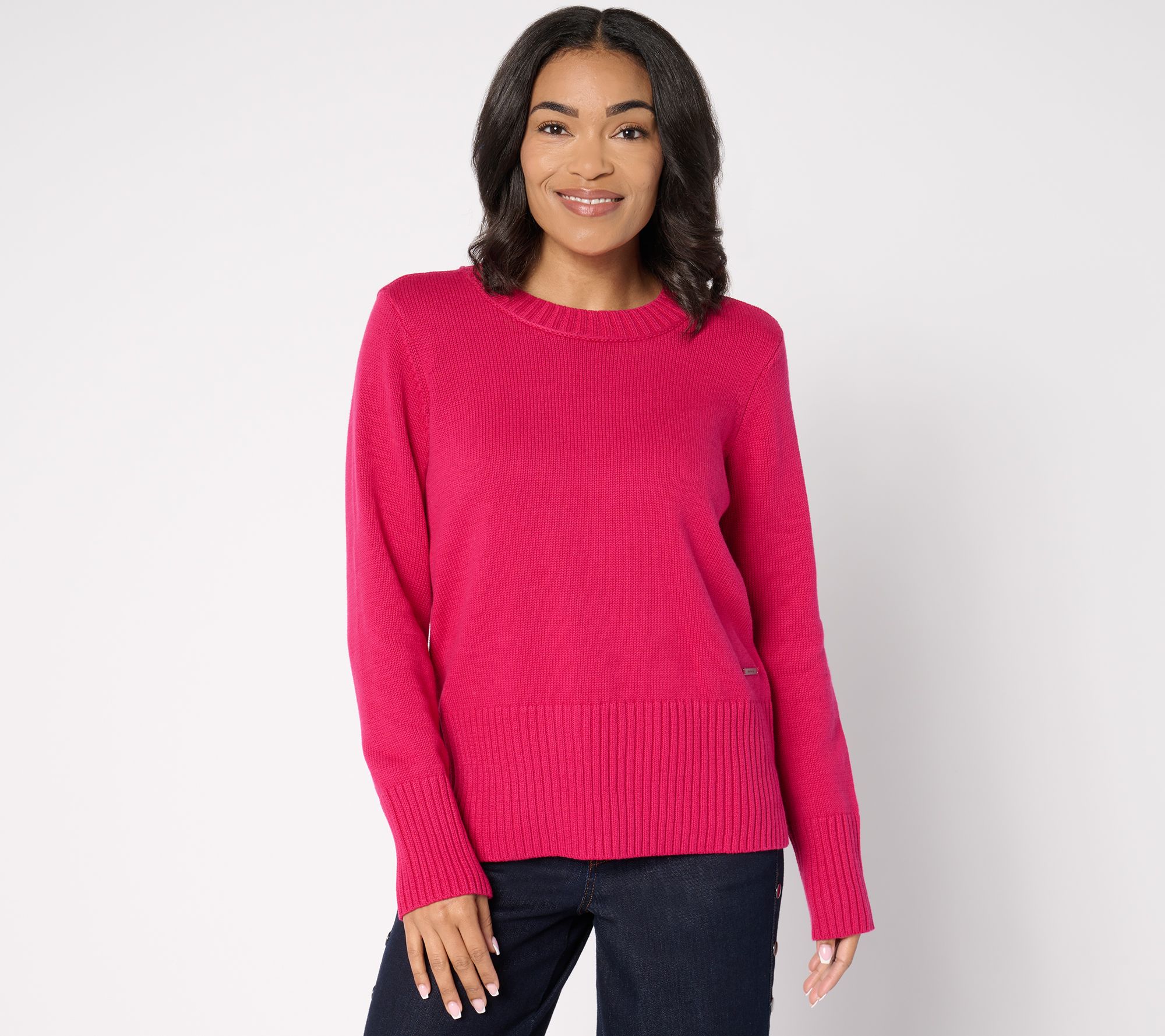 "As Is" Peace Love World Cotton Crewneck Sweater w/ Pop Color Detail