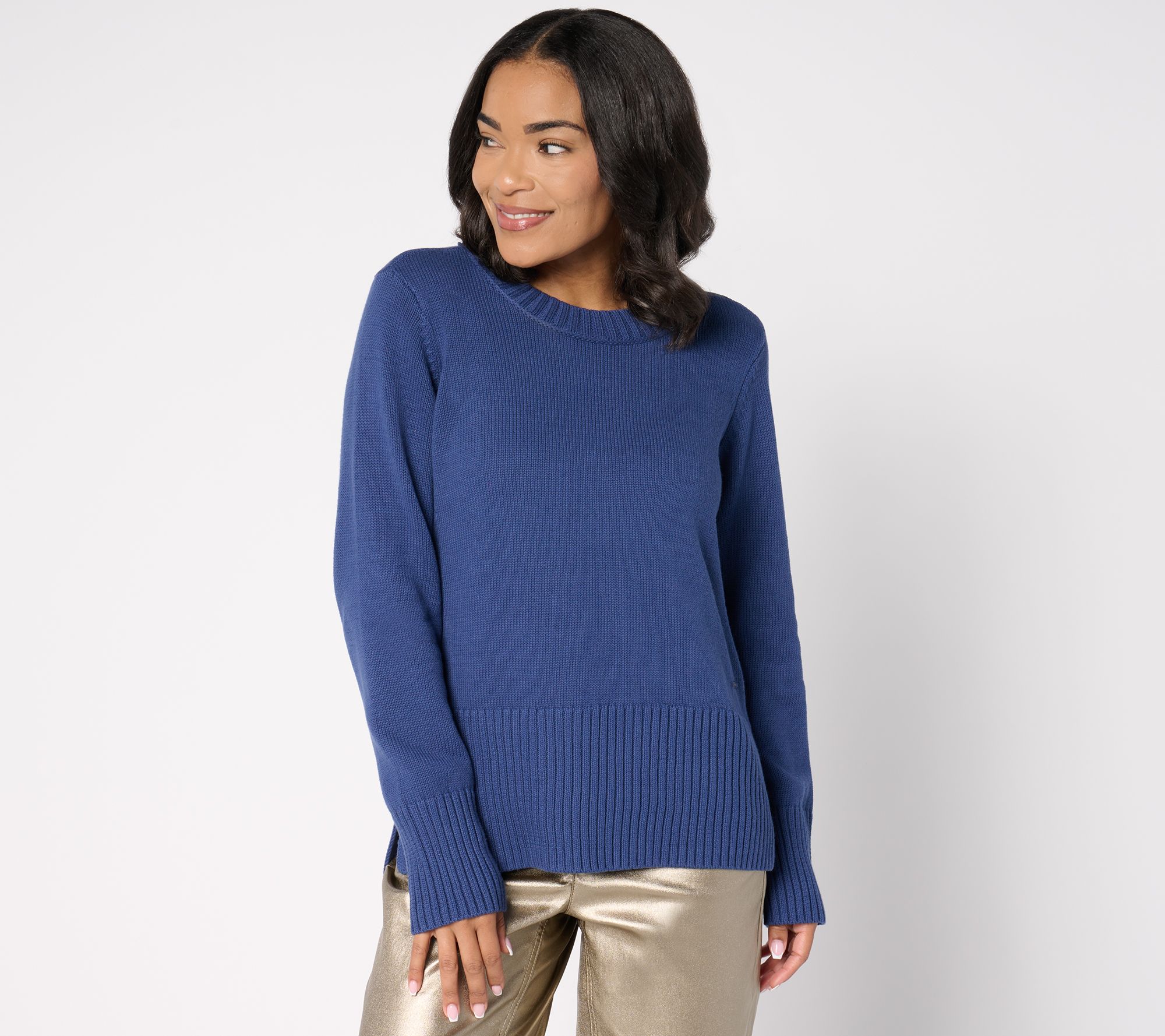 "As Is" Peace Love World Cotton Crewneck Sweater w/ Pop Color Detail