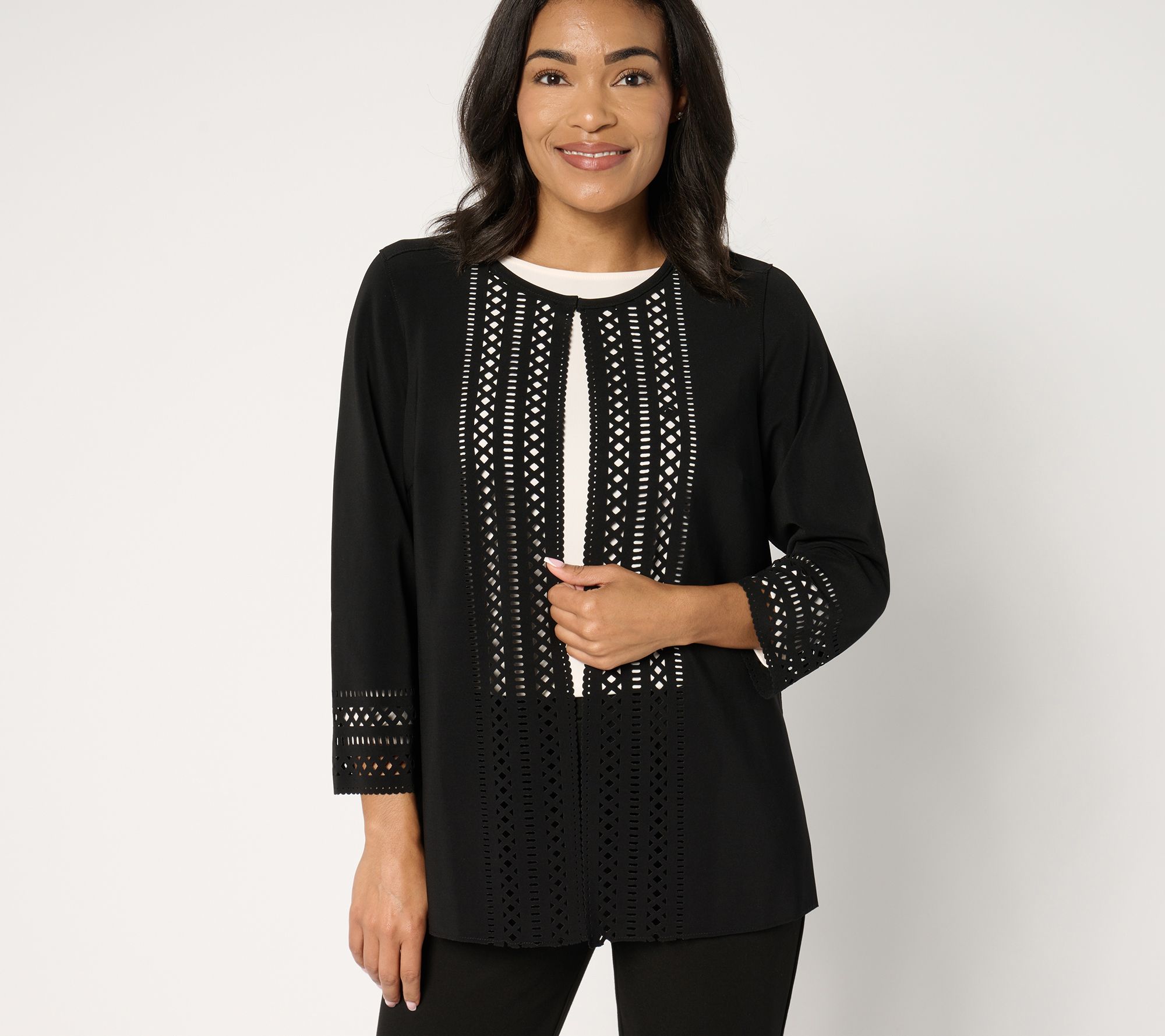 "As Is" GRAVER Susan Graver LK Fusion Plus Regular Laser Cut Cardigan