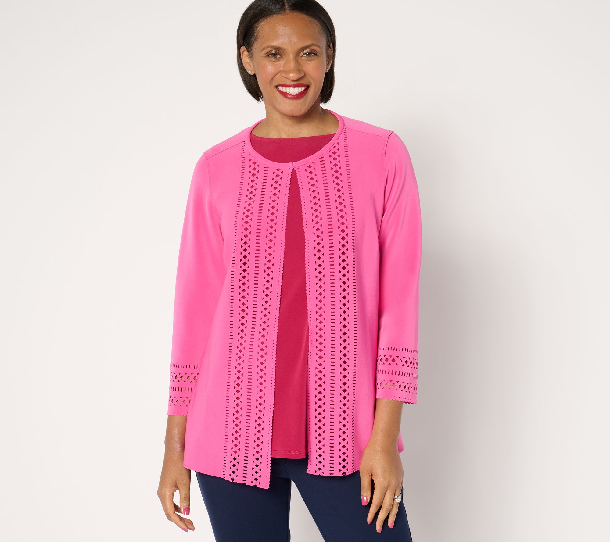 "As Is" GRAVER Susan Graver LK Fusion Plus Regular Laser Cut Cardigan