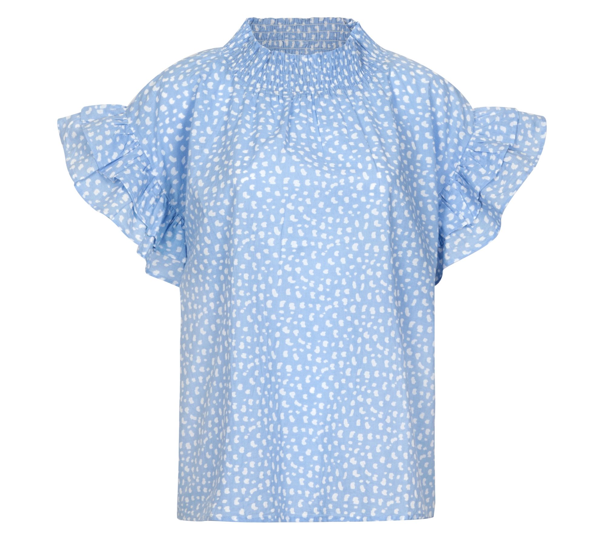 Sunshine Tienda 100% Cotton Mock Neck Flutter Sleeve Top