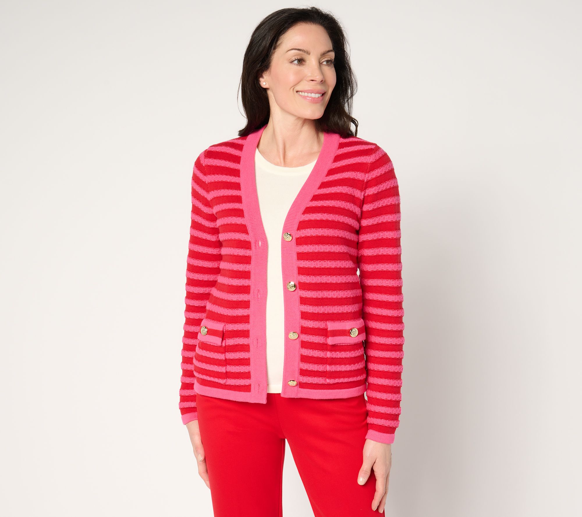 "As Is" Isaac Mizrahi Live! Striped Button Front Sweater Cardigan
