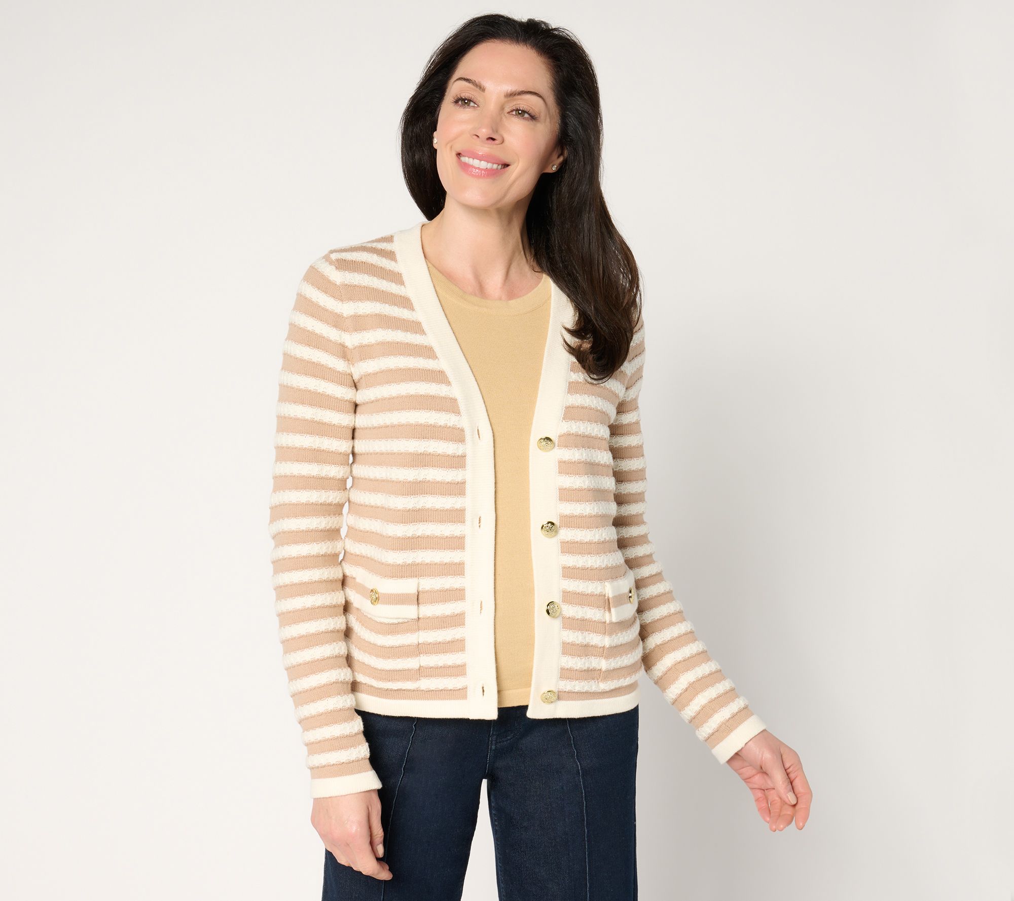 "As Is" Isaac Mizrahi Live! Striped Button Front Sweater Cardigan