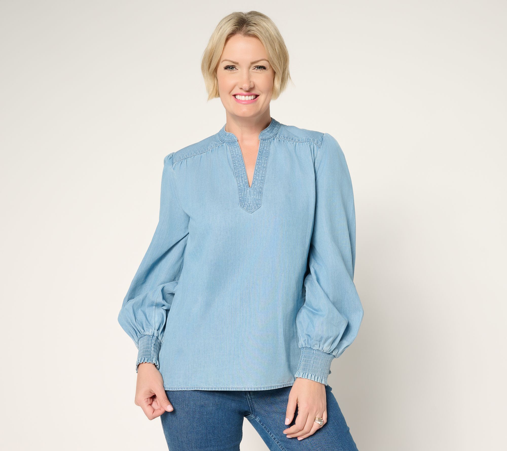 Martha Stewart Signature 100% Cotton Poet Sleeve Blouse