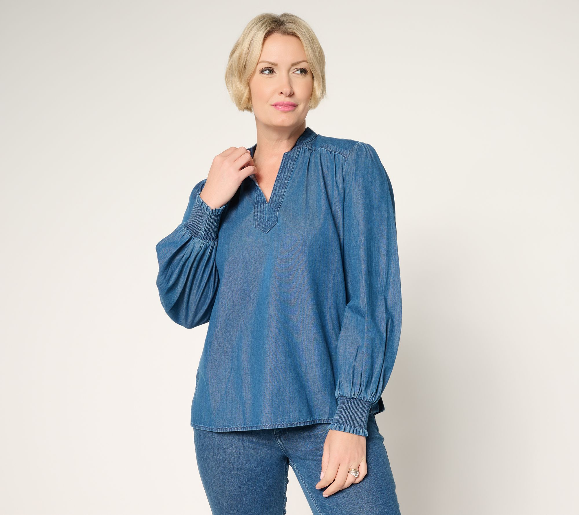 Martha Stewart Signature 100% Cotton Poet Sleeve Blouse