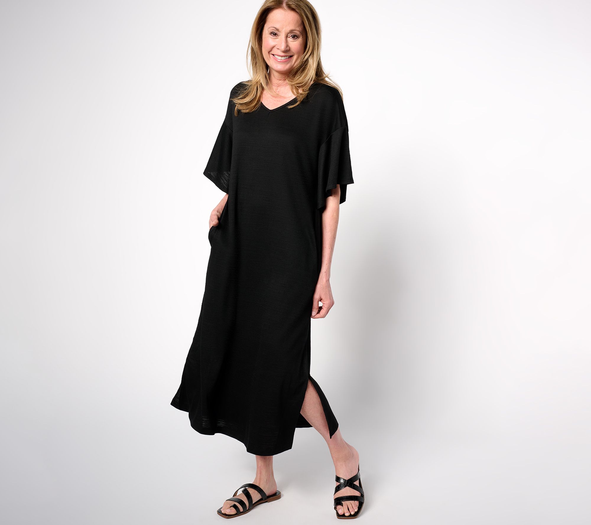 "As Is" Stan Herman Crepe Knit Reg V-Neck Caftan