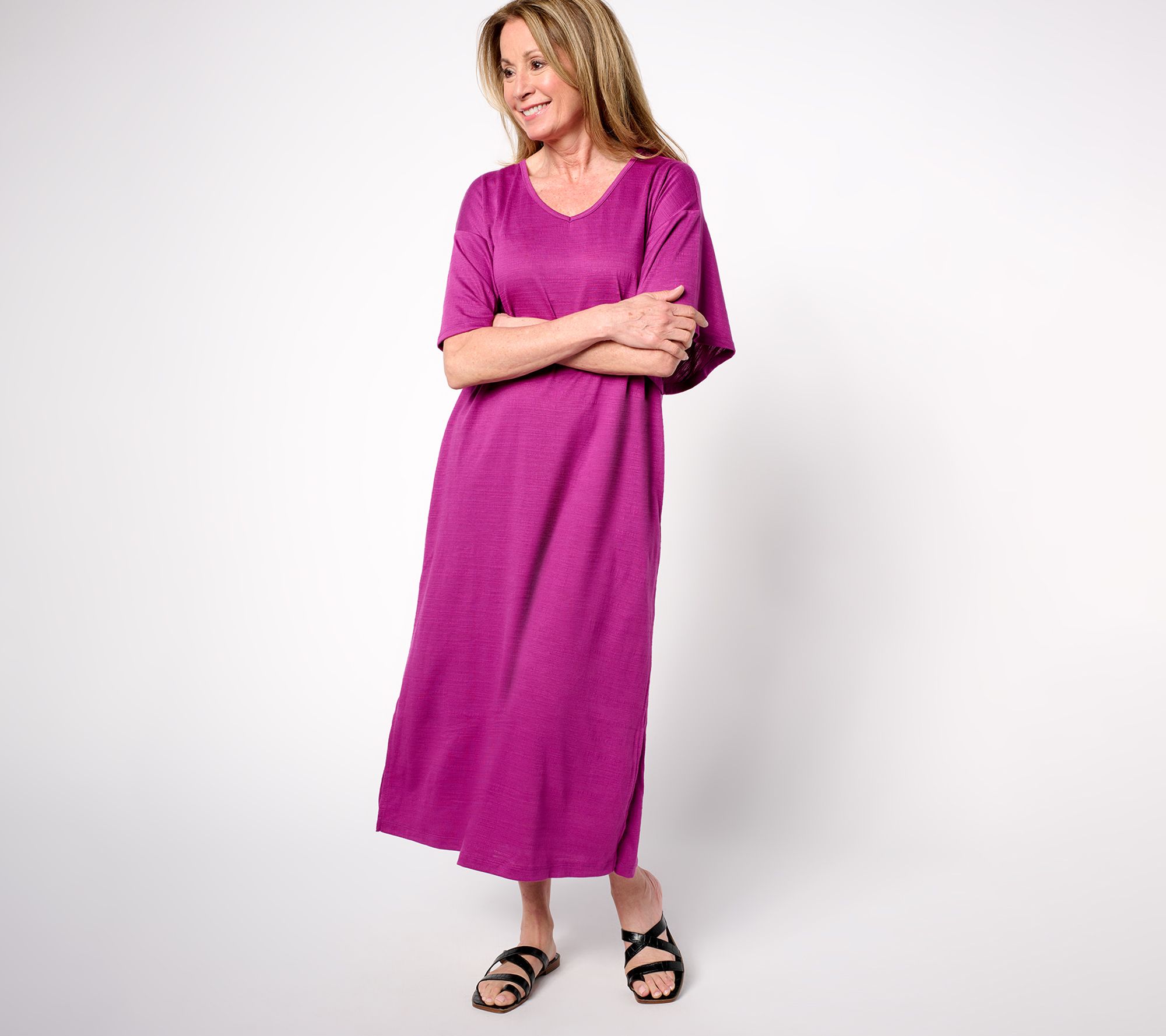 "As Is" Stan Herman Crepe Knit Reg V-Neck Caftan