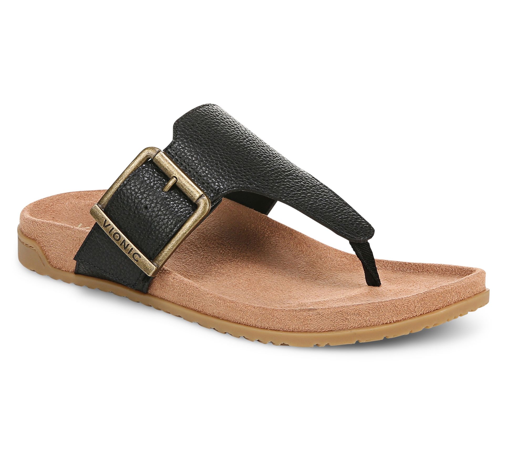 Vionic Leather Thong Sandals with Buckle Detail - Emma