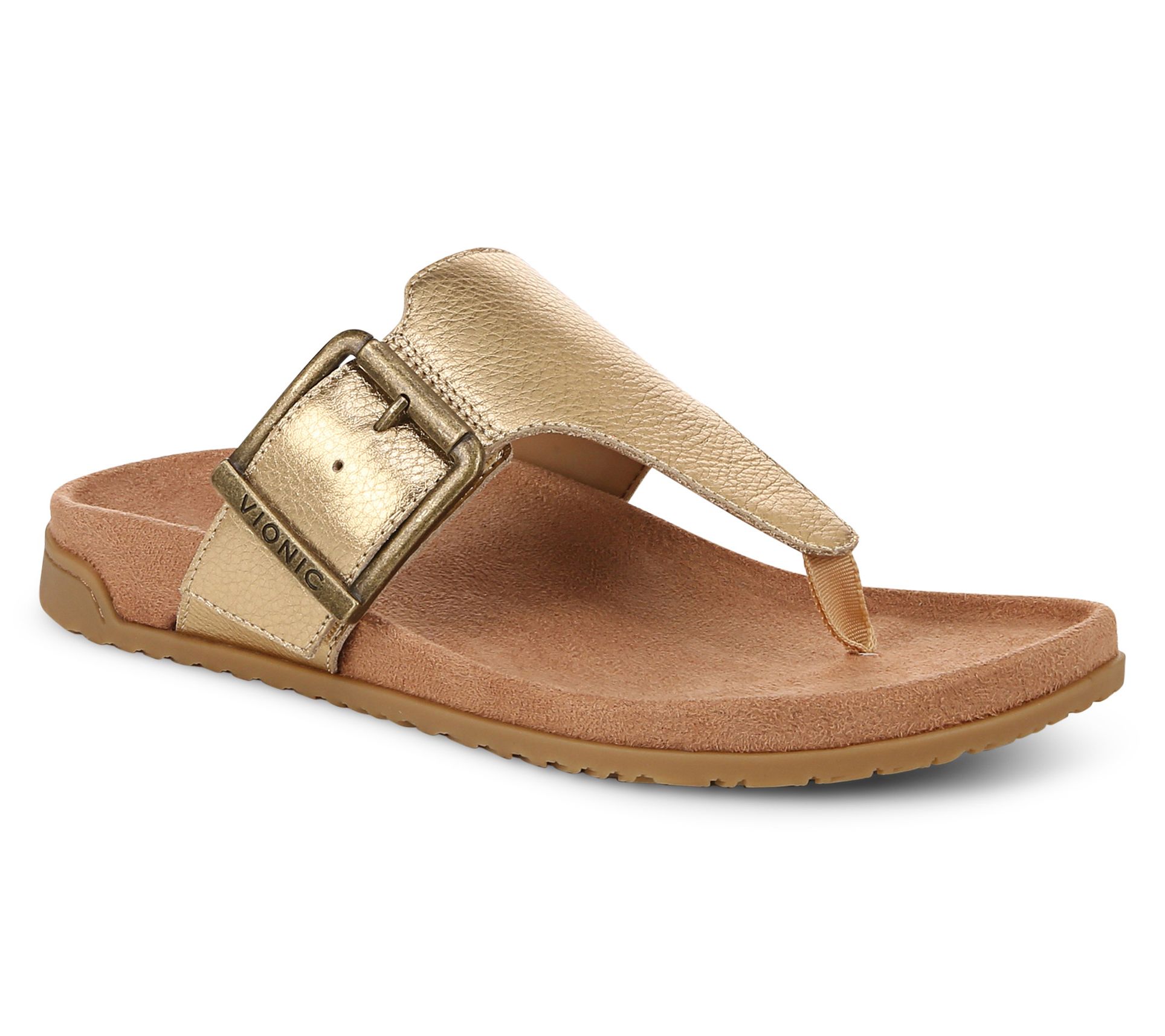 Vionic Leather Thong Sandals with Buckle Detail - Emma