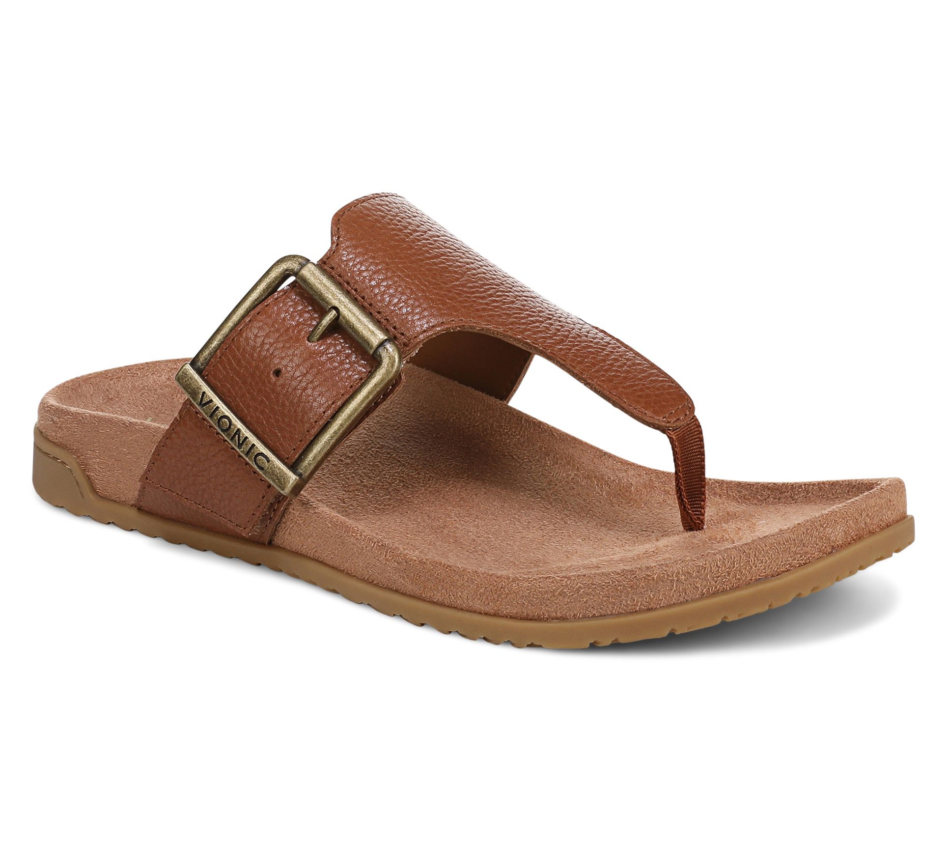 Vionic Leather Thong Sandals with Buckle Detail - Emma
