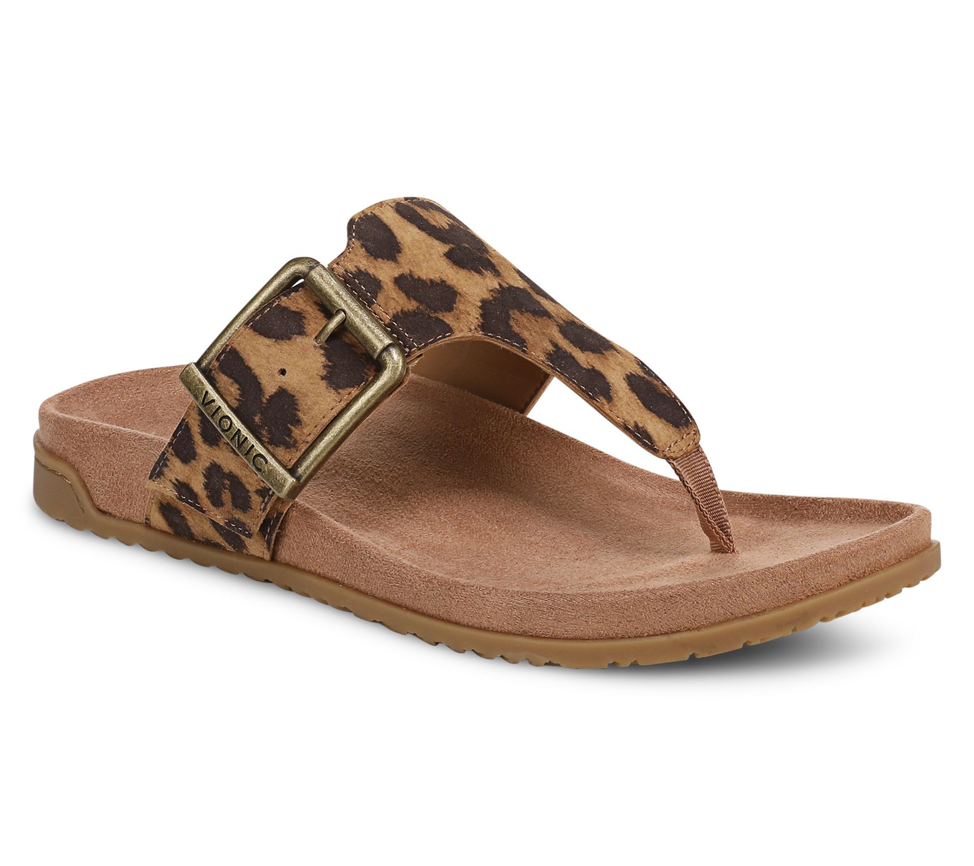 Vionic Leather Thong Sandals with Buckle Detail - Emma