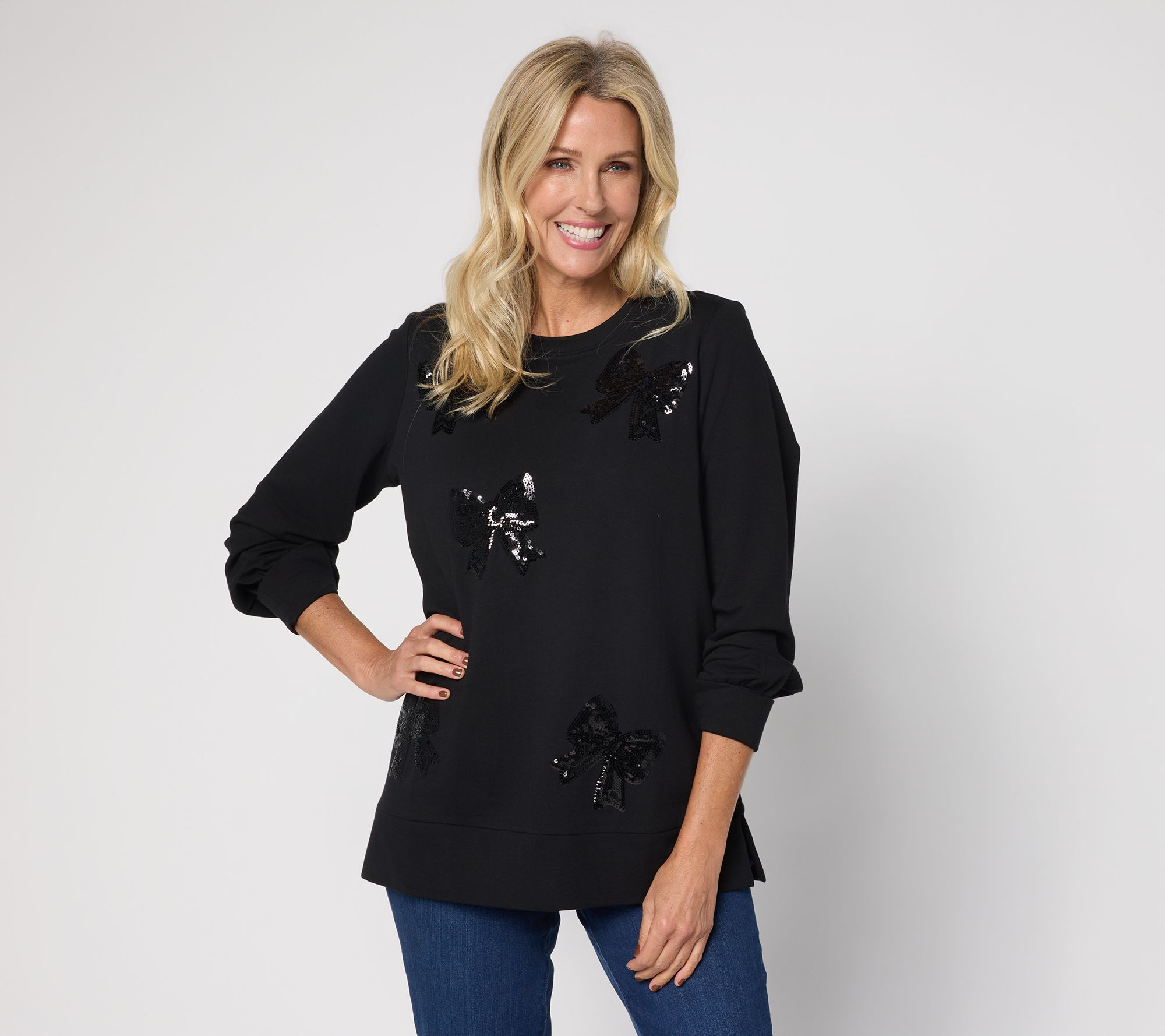 Jingle Belles by Kim Gravel Sequin Bow Knit Top