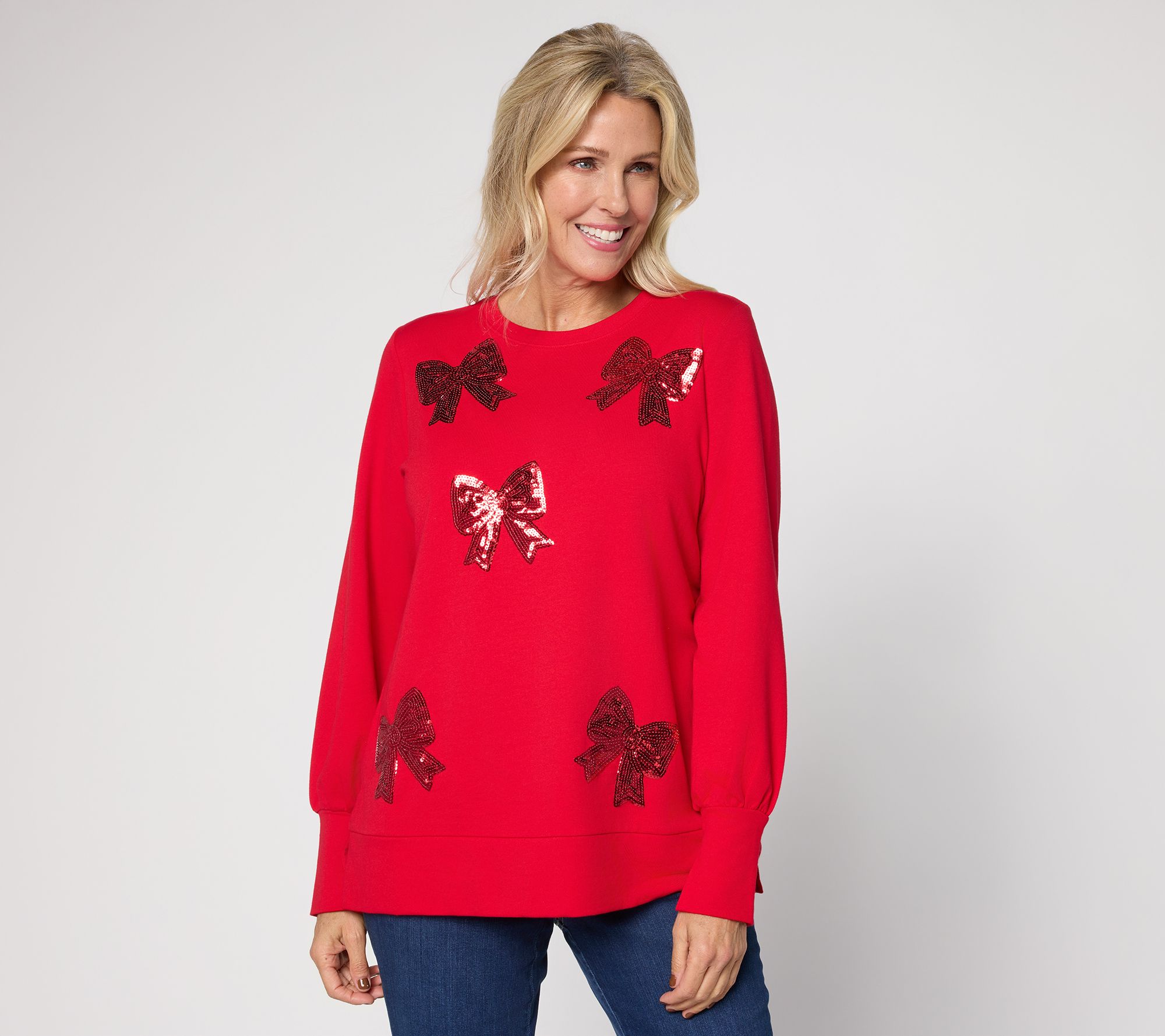 Jingle Belles by Kim Gravel Sequin Bow Knit Top