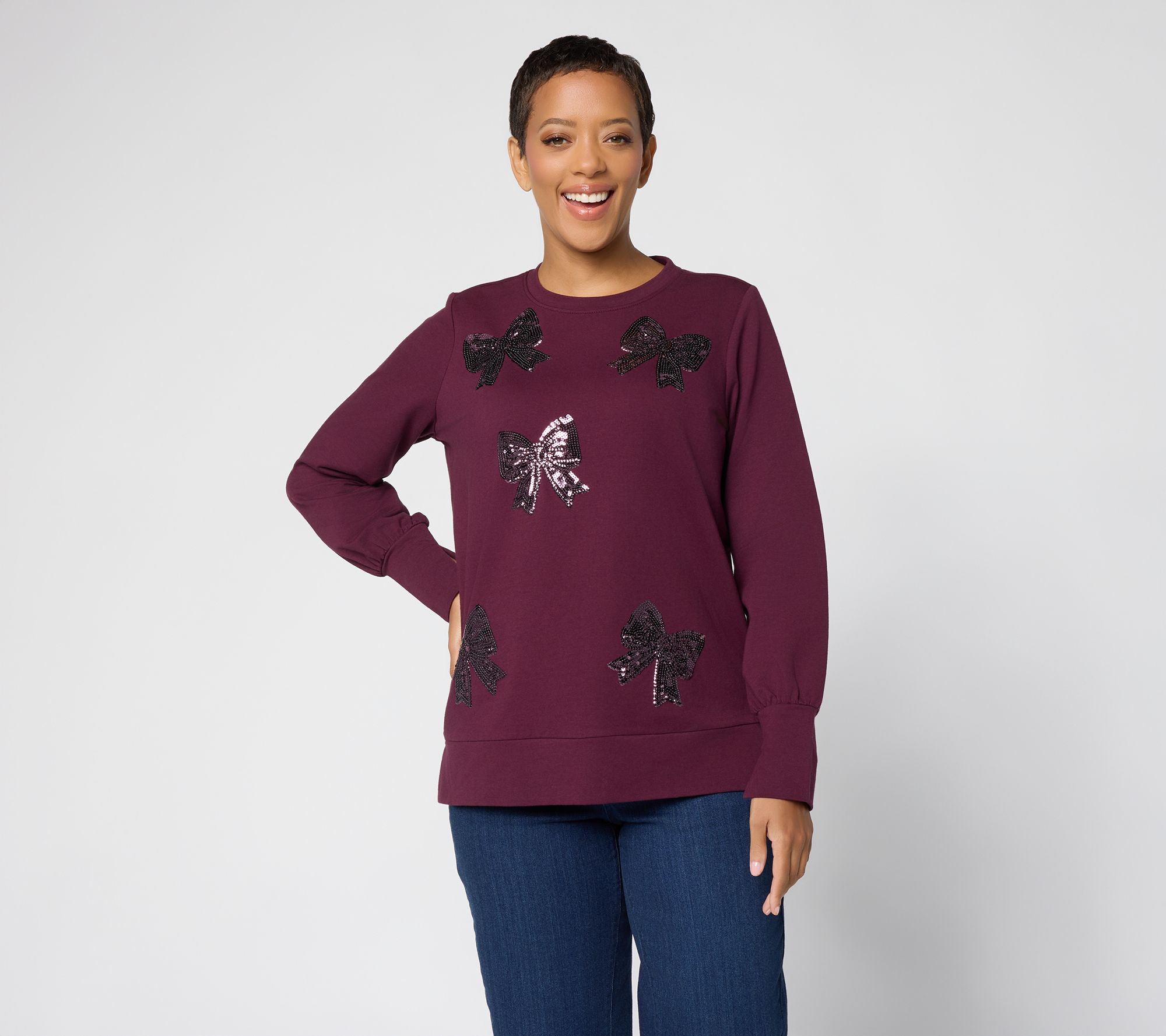 Jingle Belles by Kim Gravel Sequin Bow Knit Top