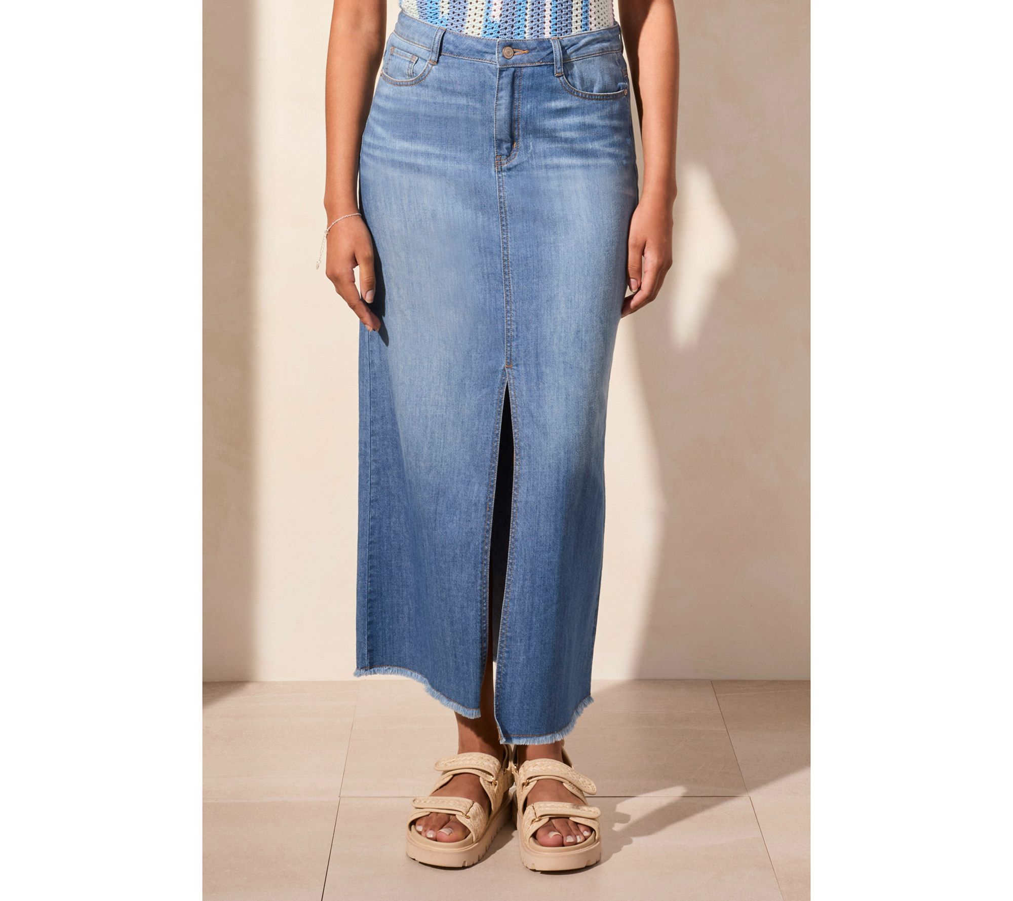Tribal Full Length Slit-Accent Denim Skirt - QVC.com
