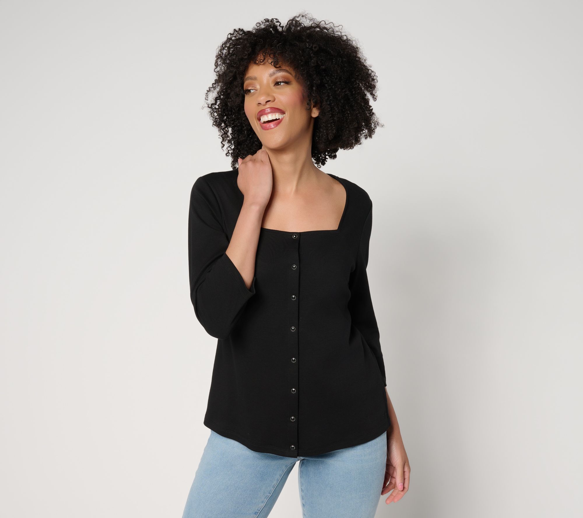 "As Is" Isaac Mizrahi Live! Essentials Pima Cotton Square Neck Top