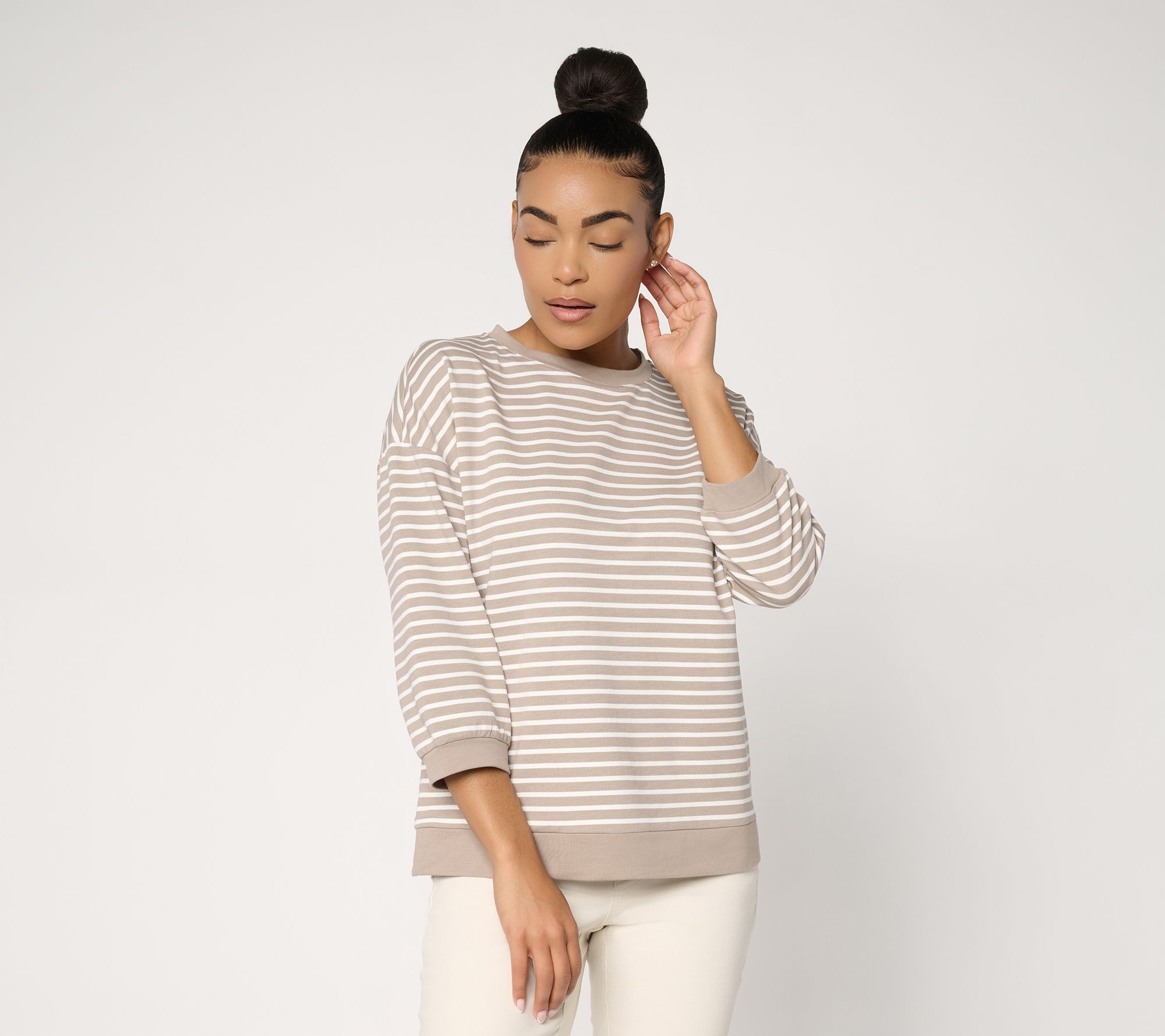  Belle by Kim Gravel French Terry Sailor Striped Blouson Top