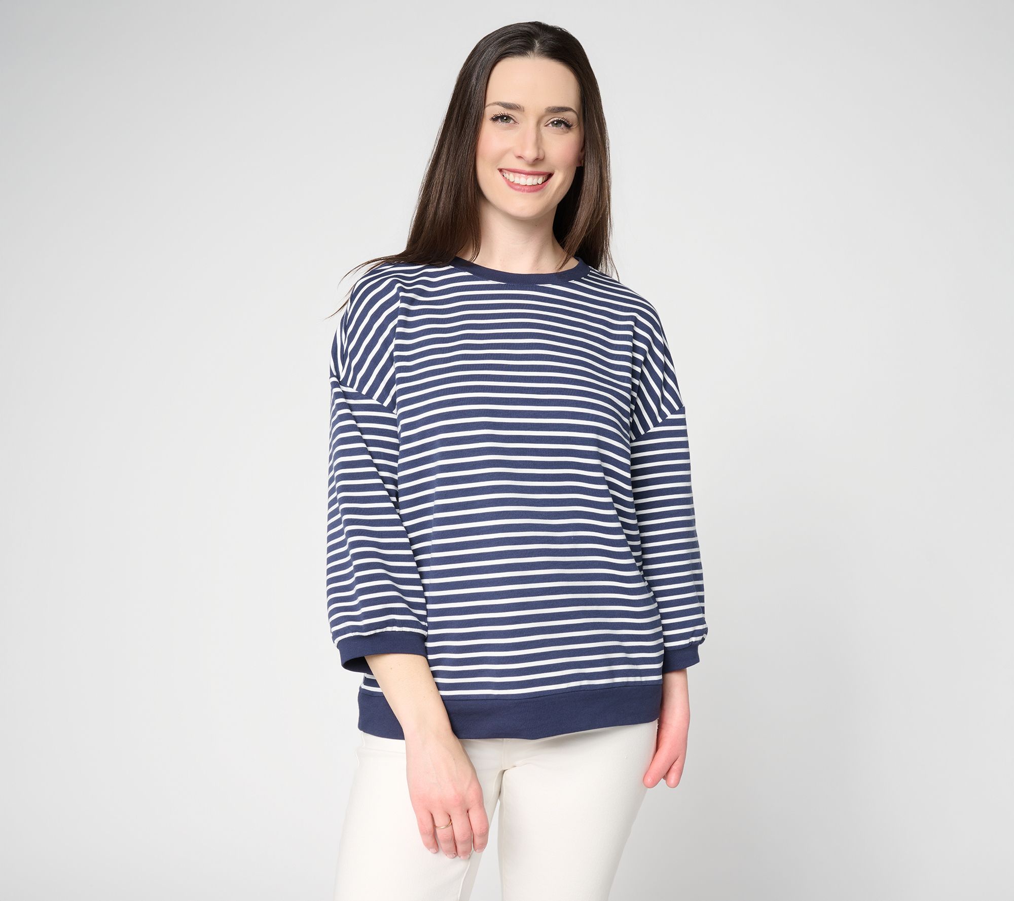 Belle by Kim Gravel French Terry Sailor Striped Blouson Top
