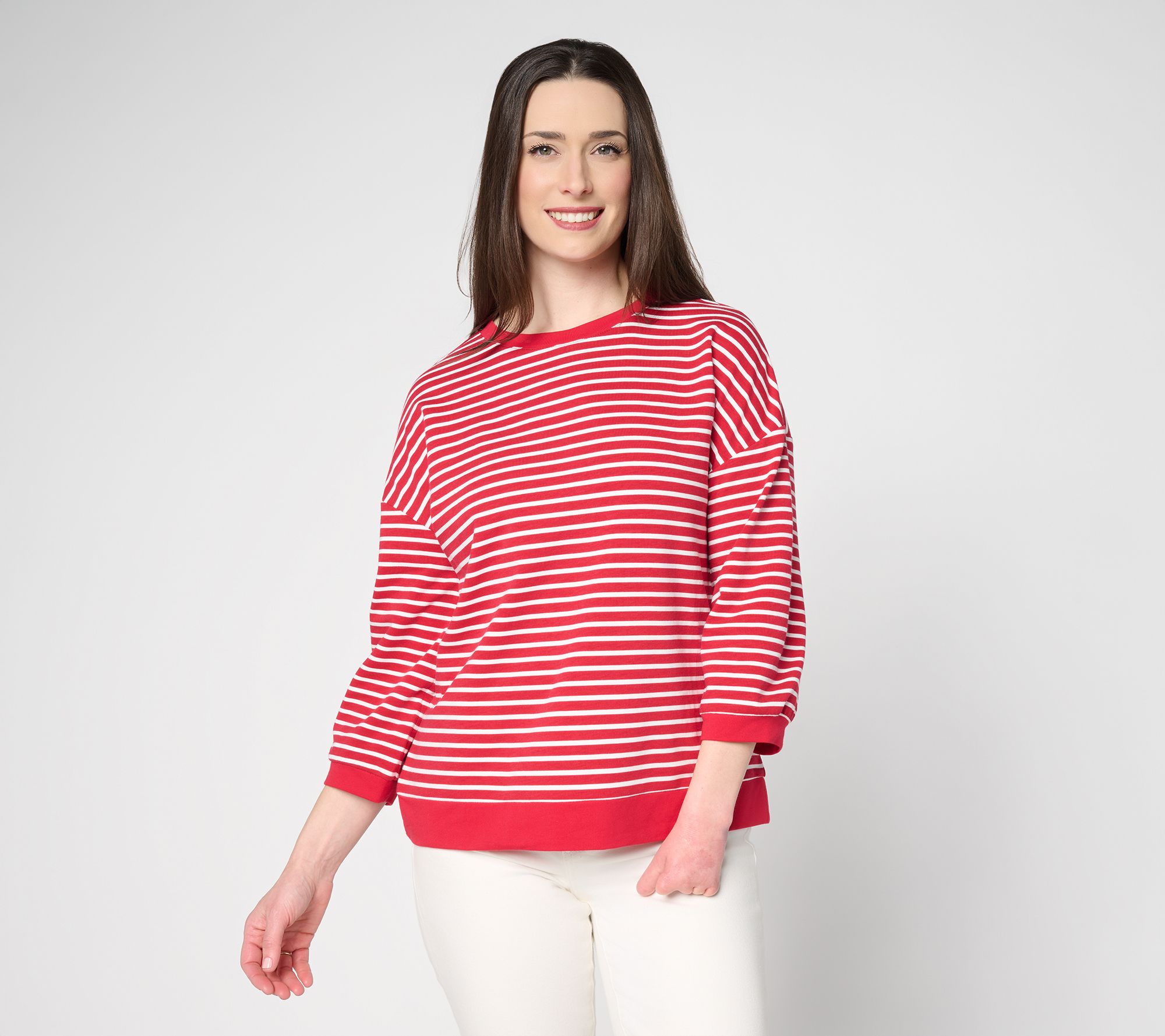 Belle by Kim Gravel French Terry Sailor Striped Blouson Top